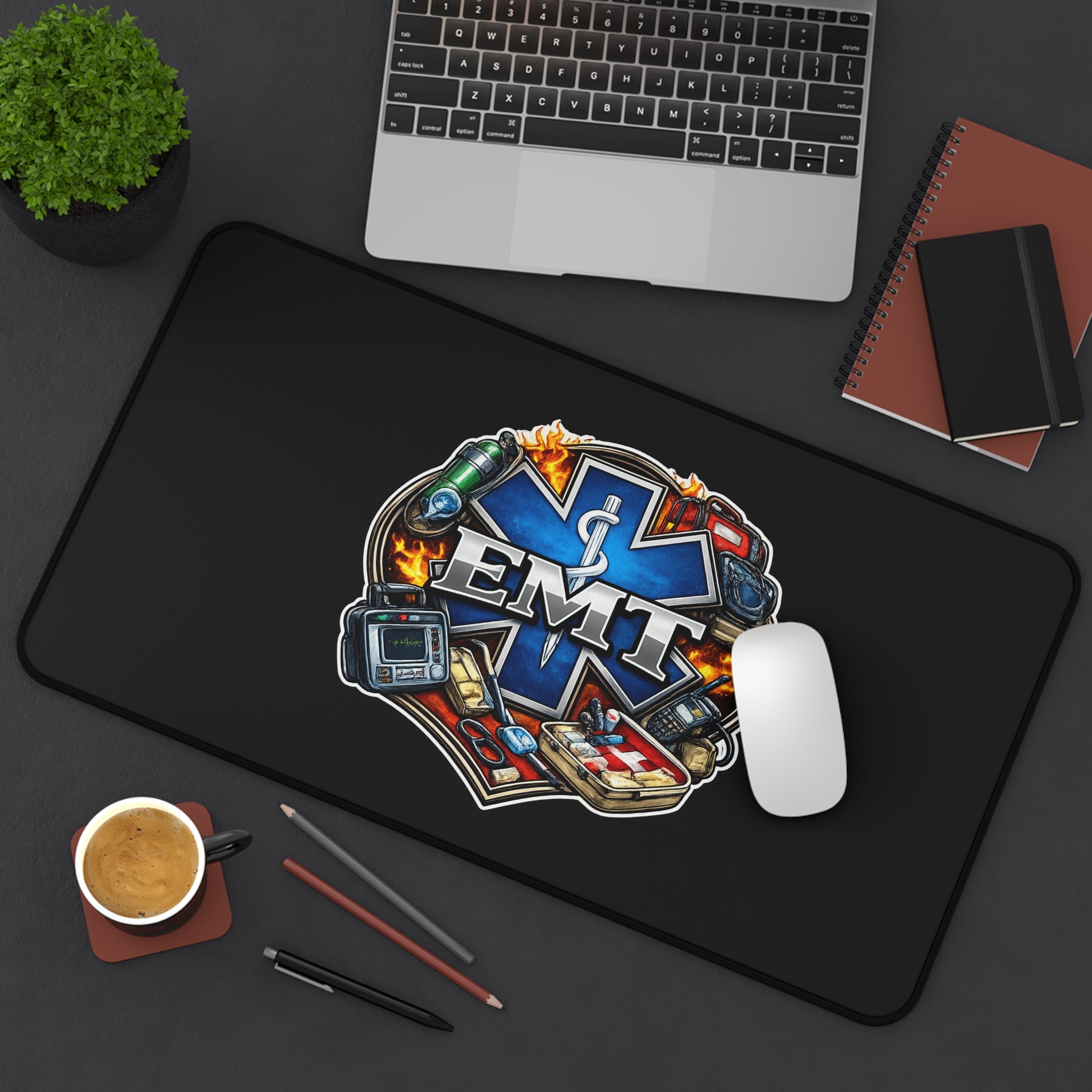 EMT Medic Desk Mat — Emergency Medical Technician Logo Mouse Pad