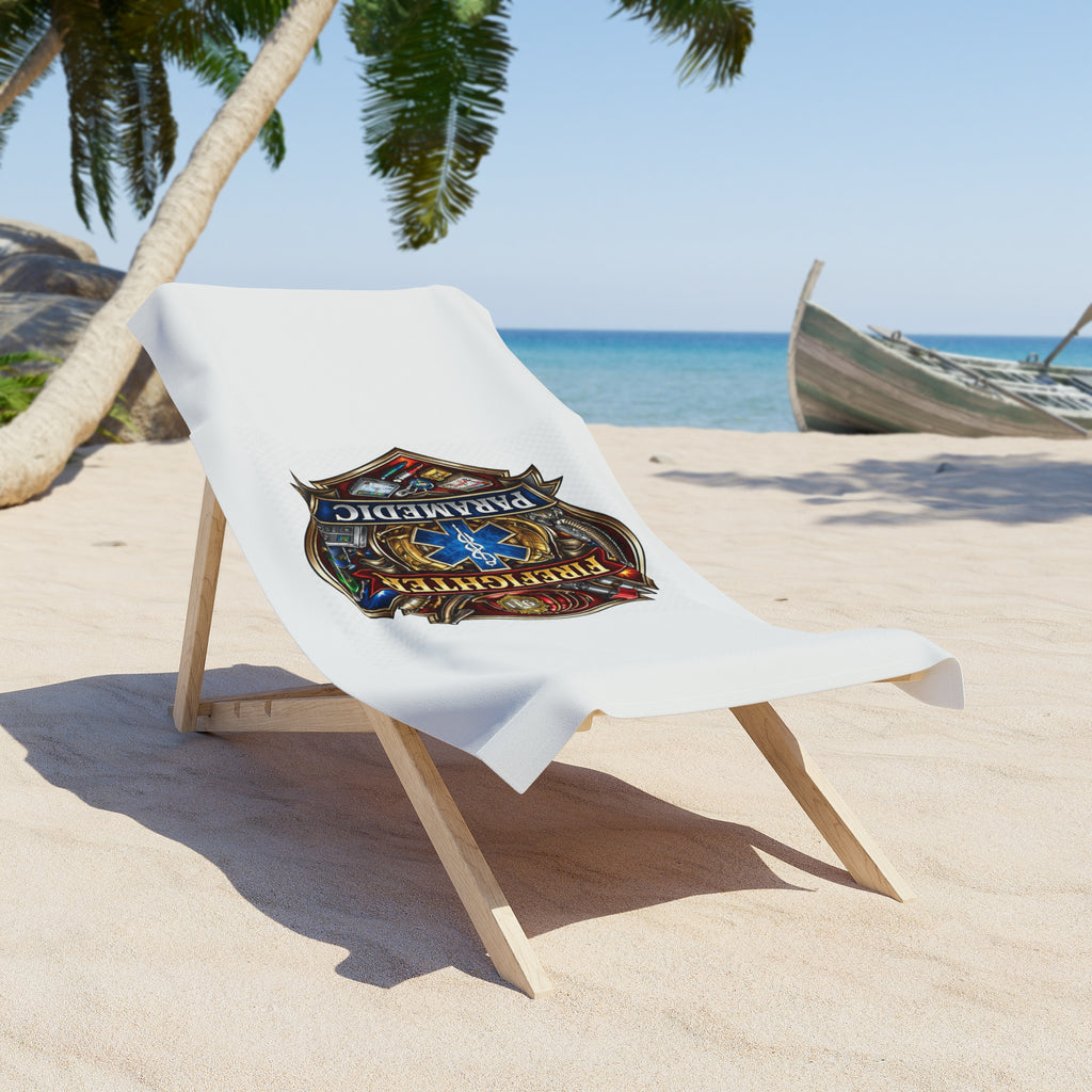 Firefighter Paramedic Badge Beach Towel - EMT Rescue Emblem Beach Blanket