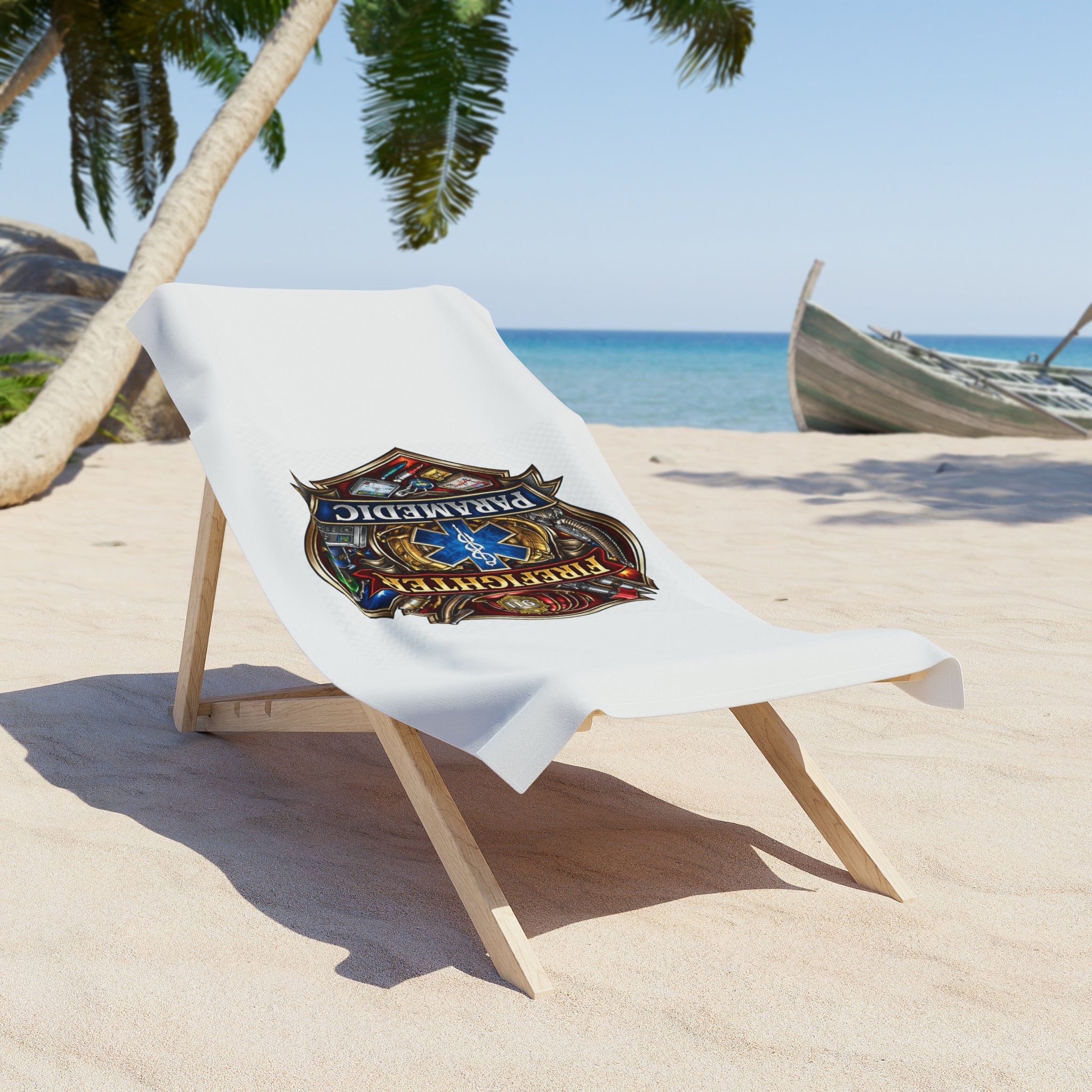 Firefighter Paramedic Badge Beach Towel - EMT Rescue Emblem Beach Blanket