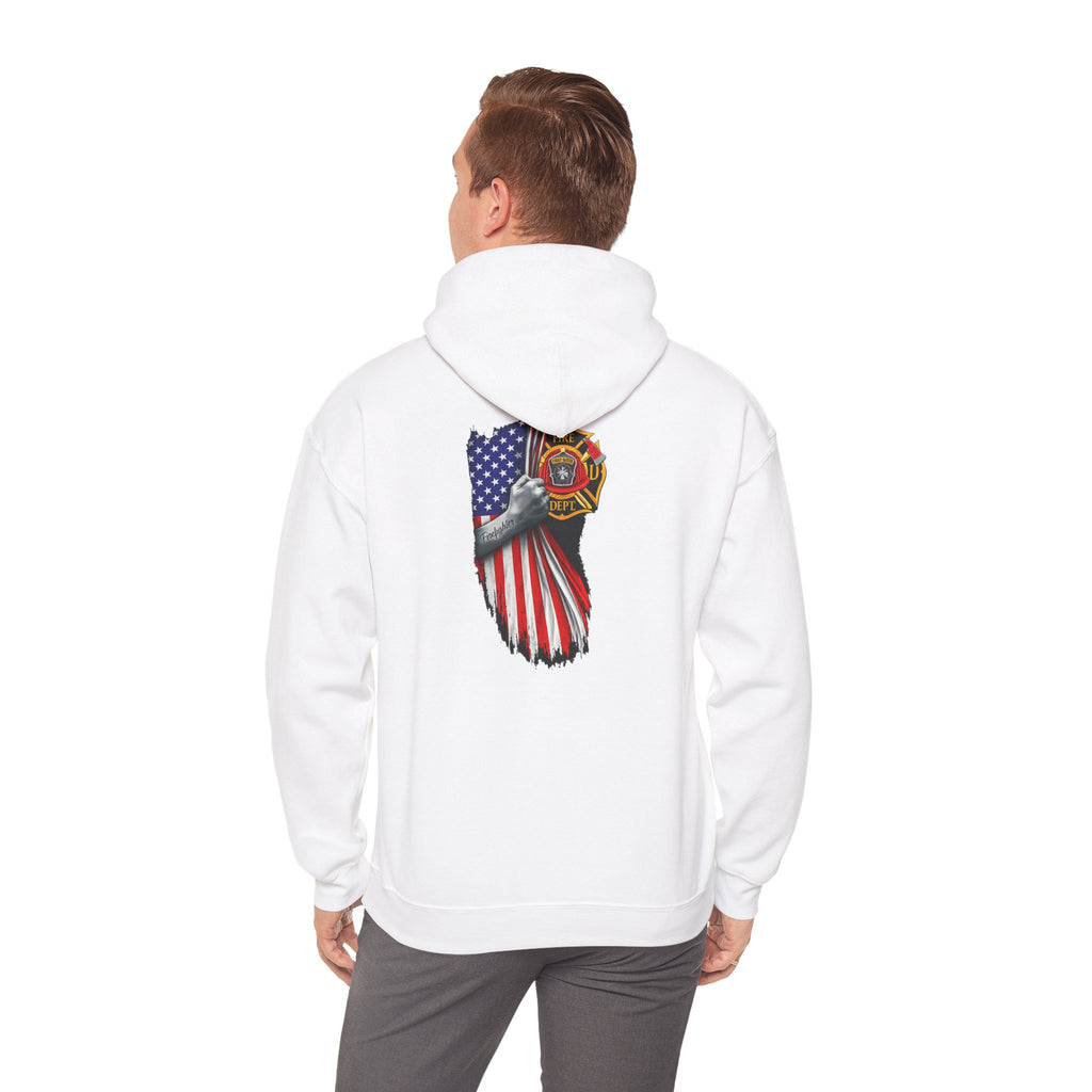 Patriotic Eagle Hoodie with American Flag and Firefighter Badge - 4th of July Memorial Pullover