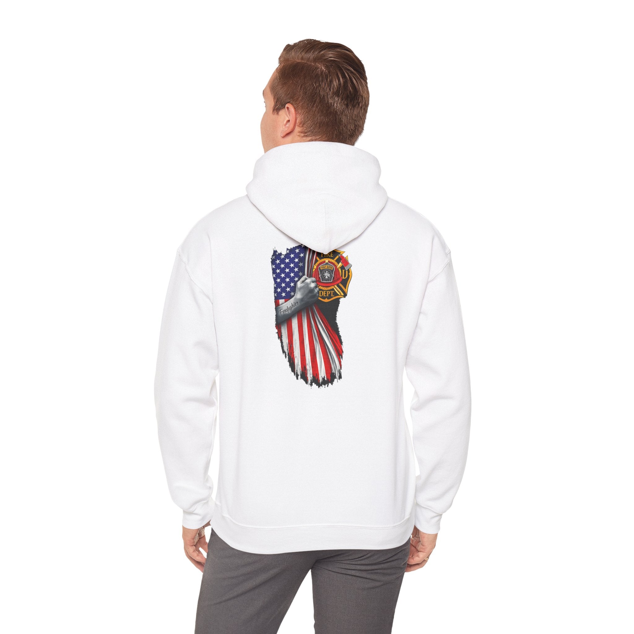 Patriotic Eagle Hoodie with American Flag and Firefighter Badge - 4th of July Memorial Pullover
