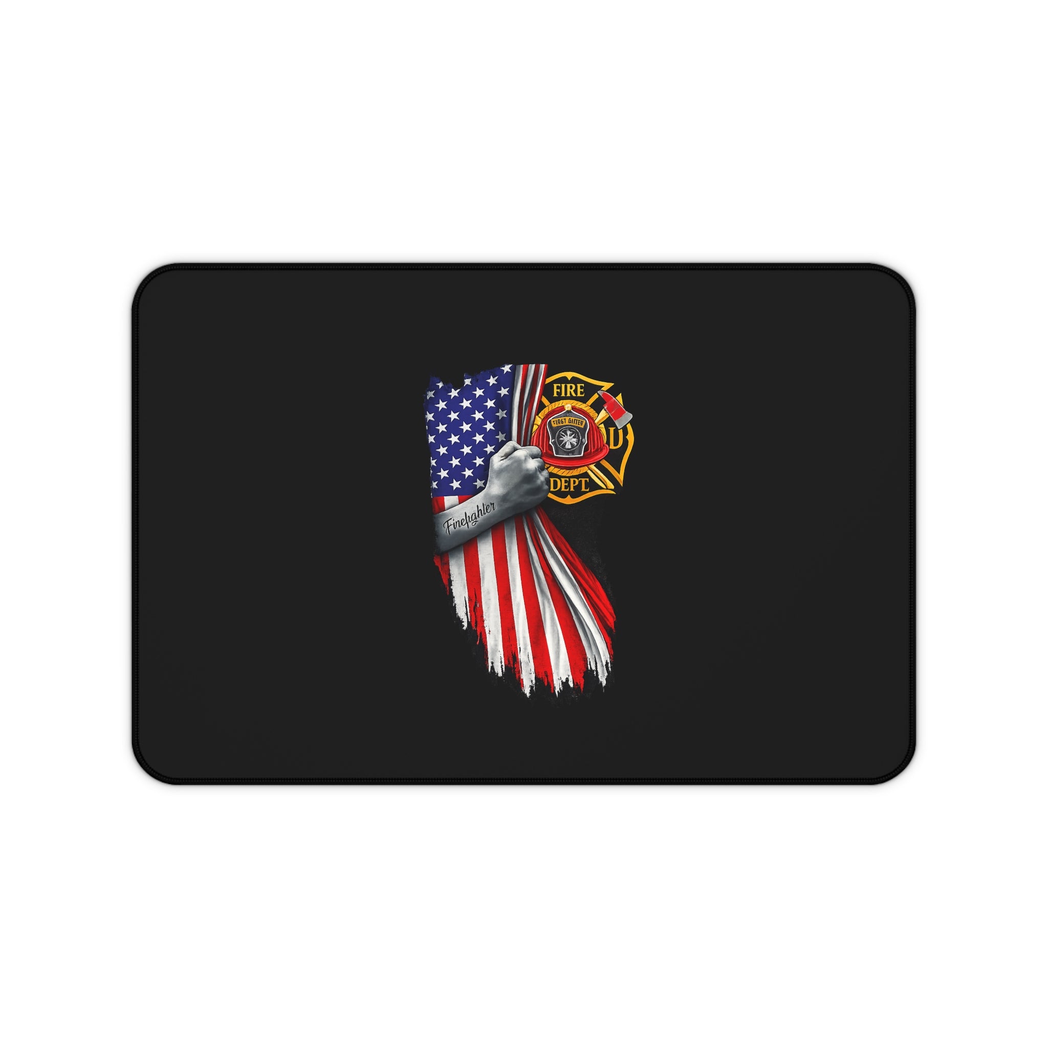 Firefighter American Flag Desk Mat — Thin Blue Line Tribute Mouse Pad