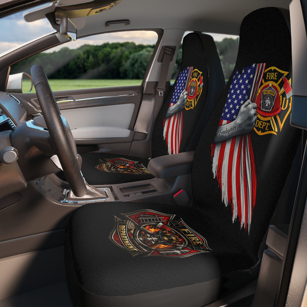 Firefighter American Flag Car Seat Covers – Thin Red Line Fire Dept Design