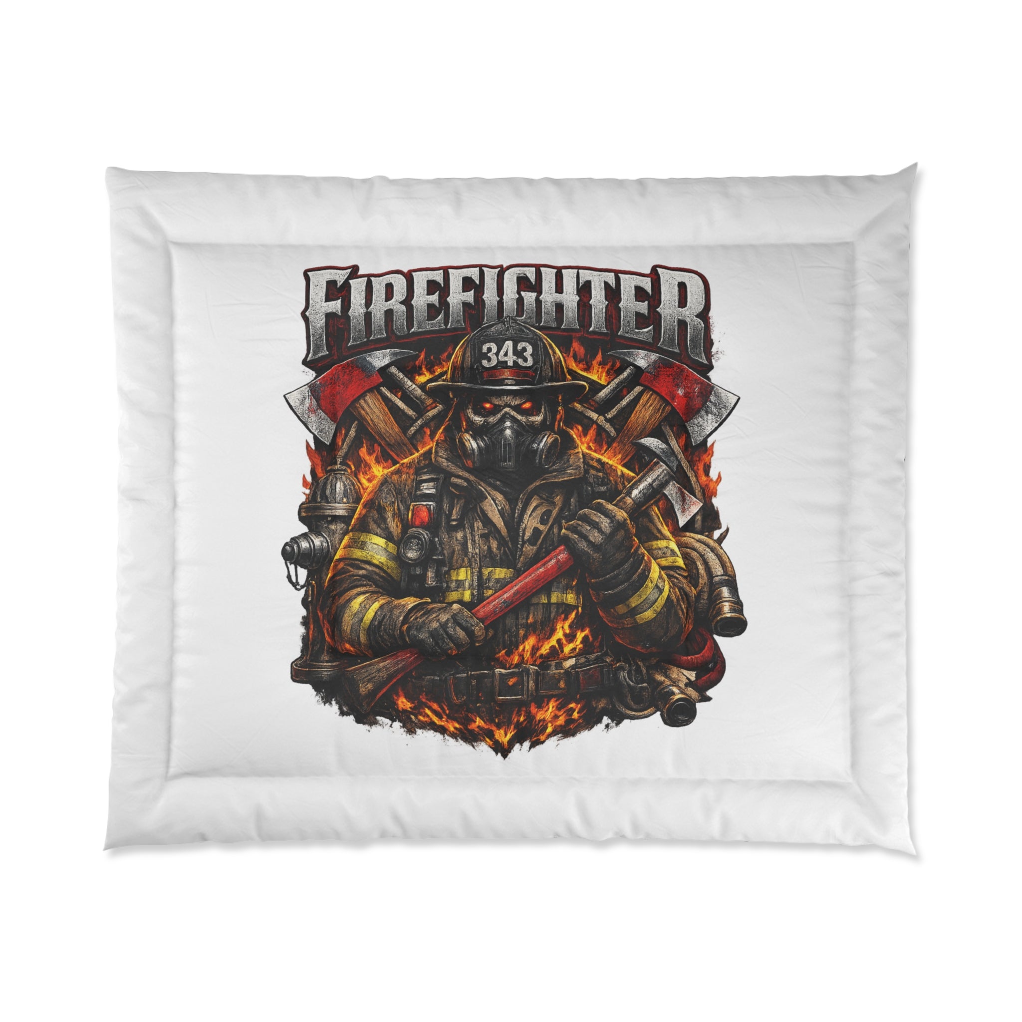 Firefighter Comforter – Brave Firefighter Helmet & Flames Bedding (Number 343)