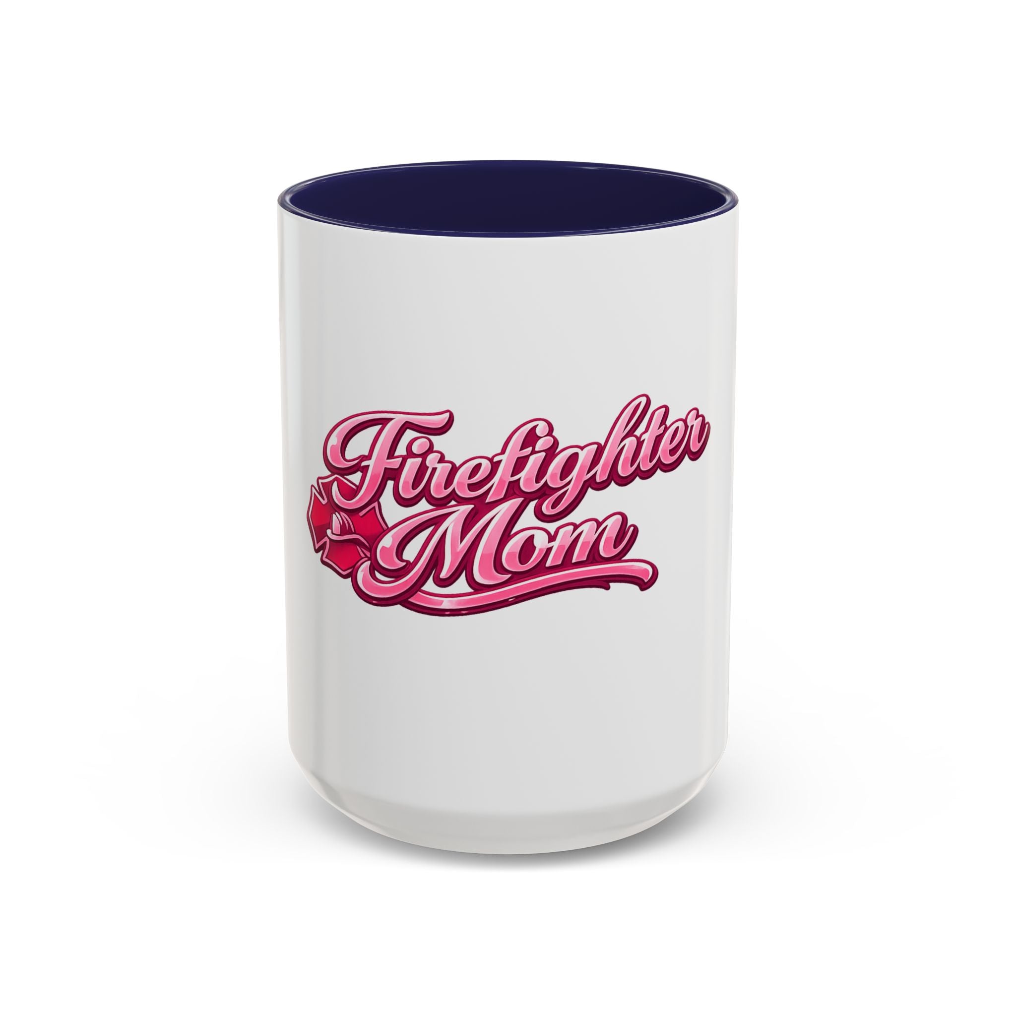 Firefighter Mom Accent Coffee Mug — Pink Script Tribute (11/15 oz)