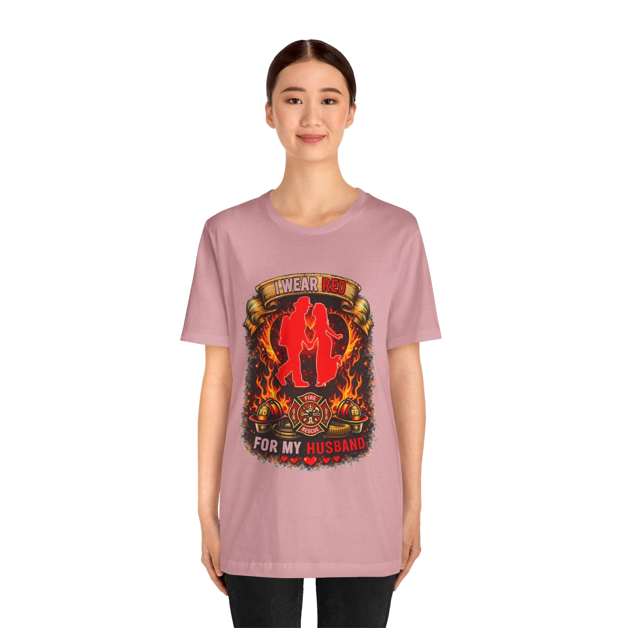 T-Shirt - I Wear Red For My Husband Firefighter Tribute Graphic Tee