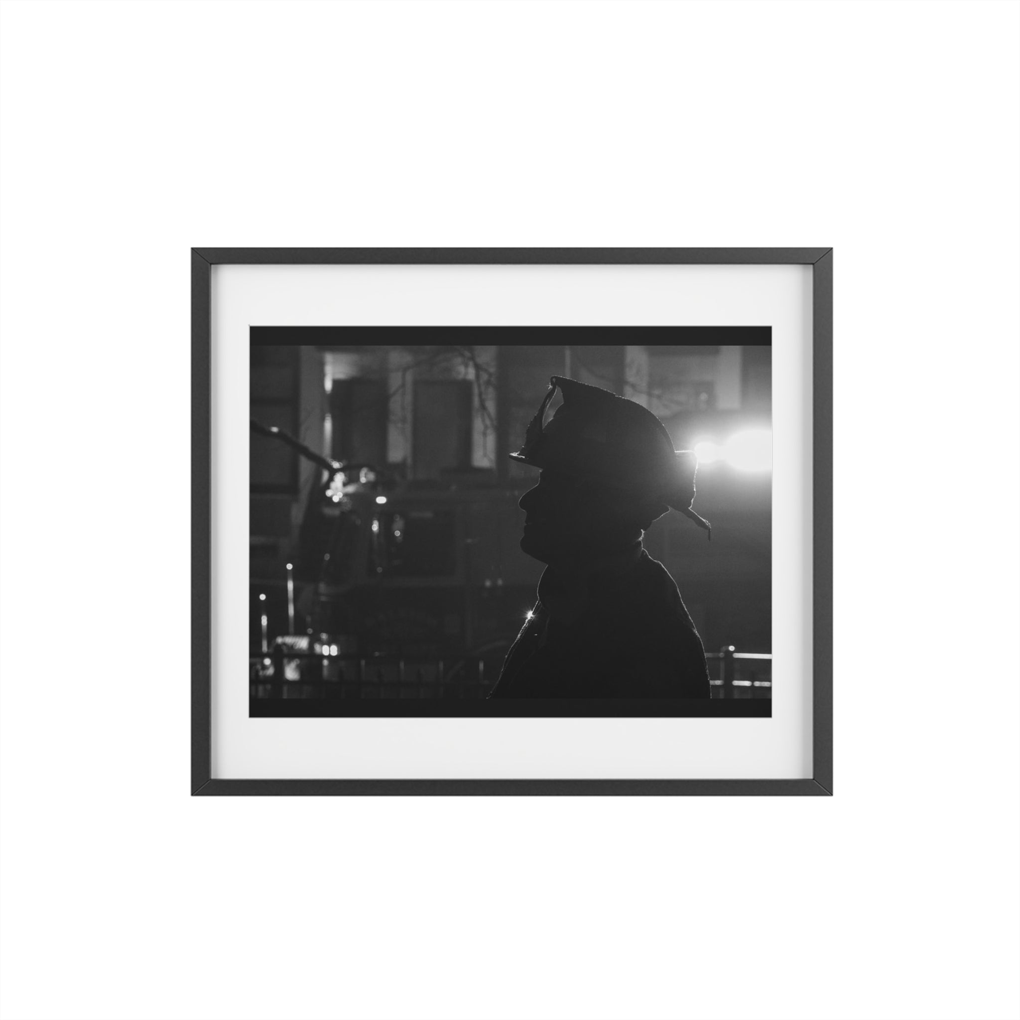 Framed Poster — Silhouette Firefighter Photo (Matte)