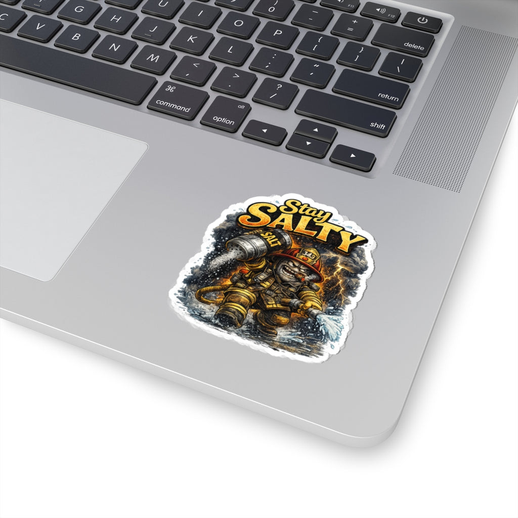 Stay Salty Firefighter Sticker — Funny Firefighter Helmet Design (Kiss-Cut)