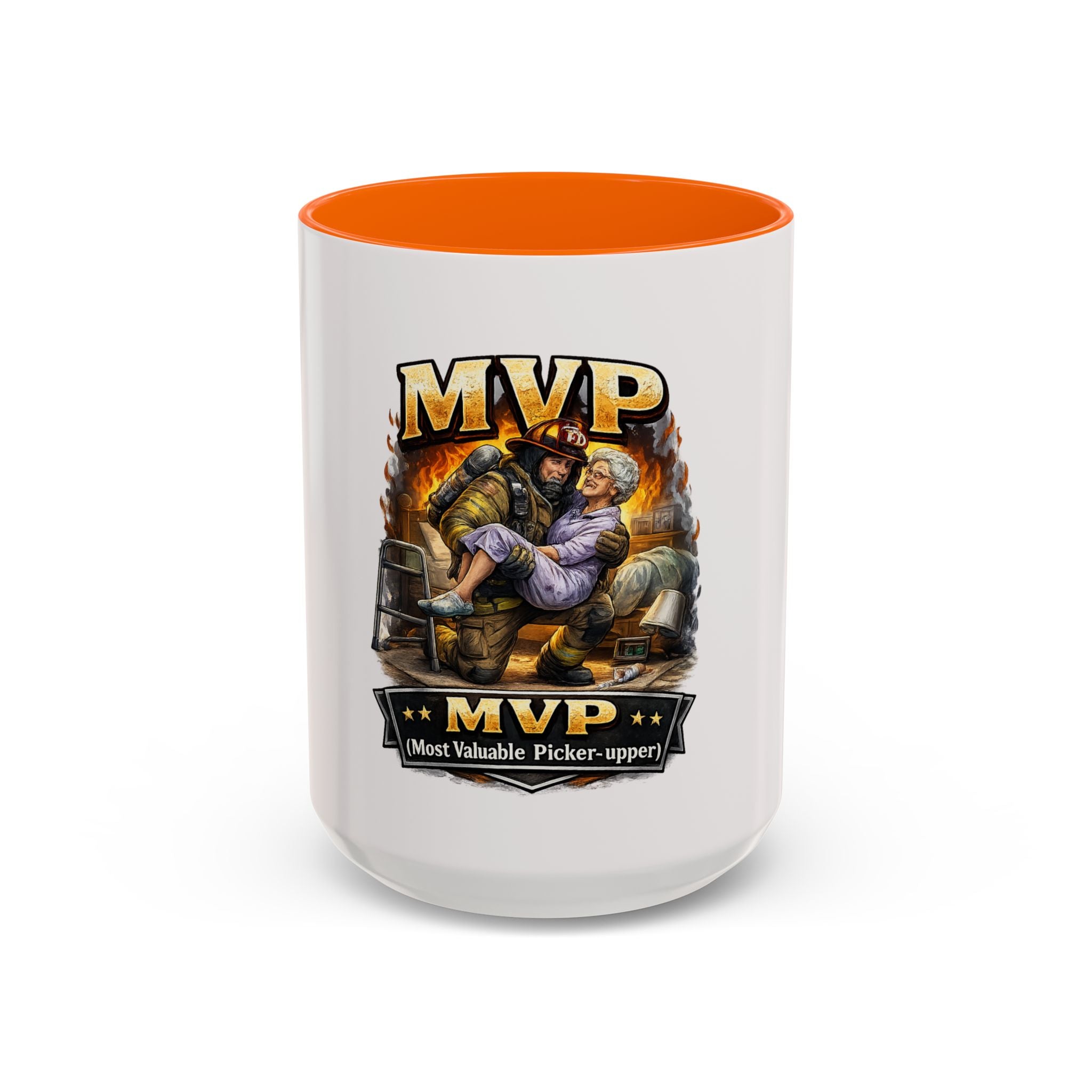 Firefighter Coffee Cup "MVP Most Valuable Picker-upper" Accent Coffee Mug (11, 15oz)