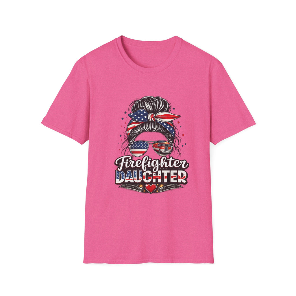 Firefighter Daughter T-Shirt — Patriotic Messy Bun Sunglasses Design