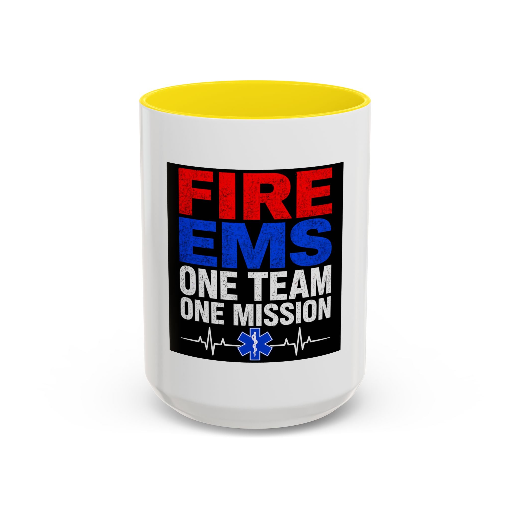 Fire EMS One Team One Mission Accent Coffee Mug — Emergency Medical Services Coffee Cup