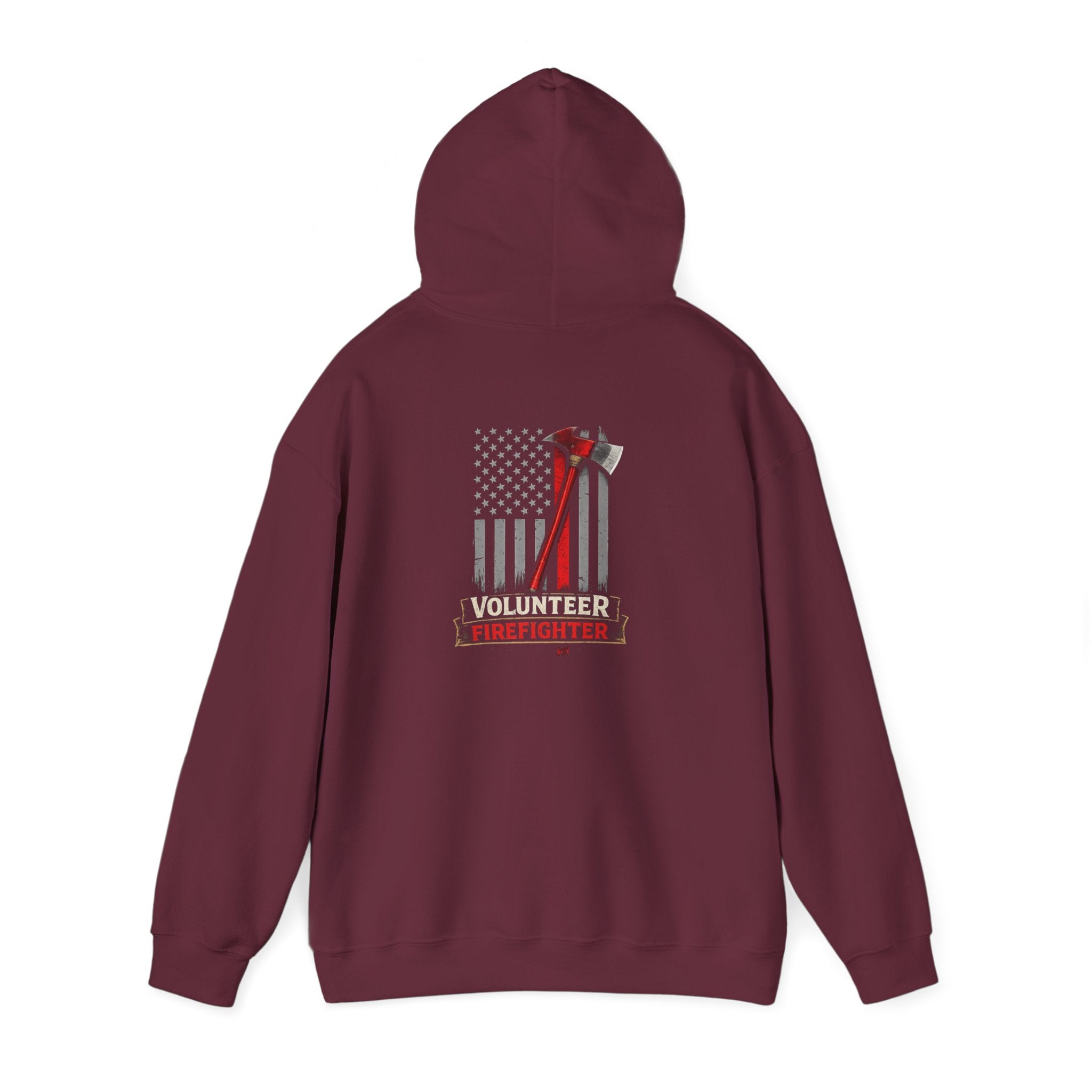 Volunteer Firefighter Hoodie - American Flag Axe Back Graphic