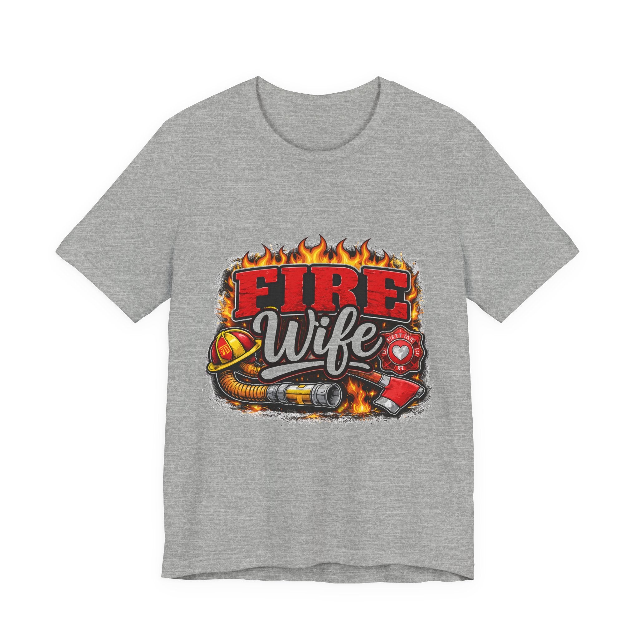 Fire Wife T-Shirt – Firefighter Spouse Tee with Helmet, Hose & Flames