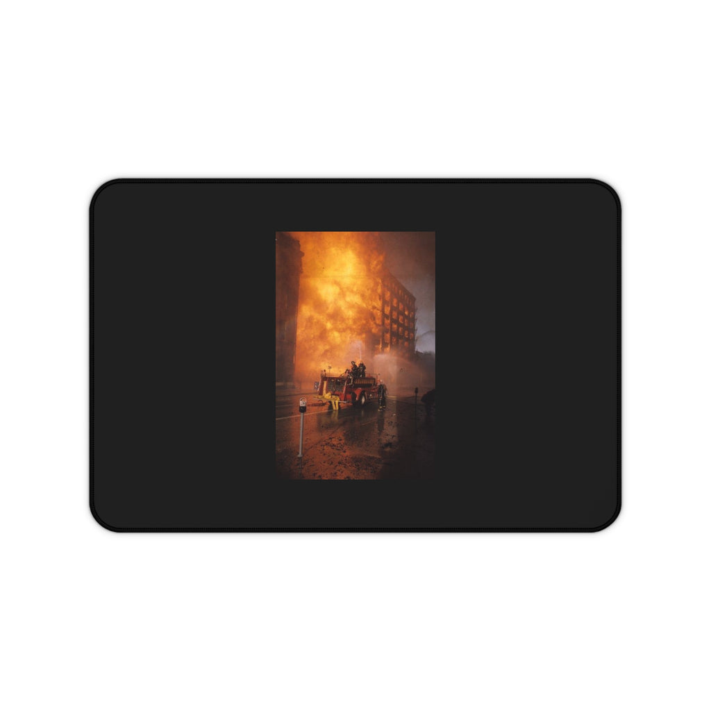Firefighter Rescue Desk Mat — Dramatic Urban Blaze Photo Mouse Pad
