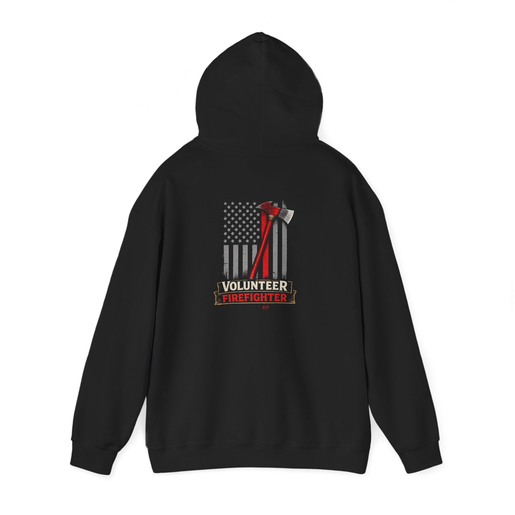 Volunteer Firefighter Hoodie - American Flag Axe Back Graphic