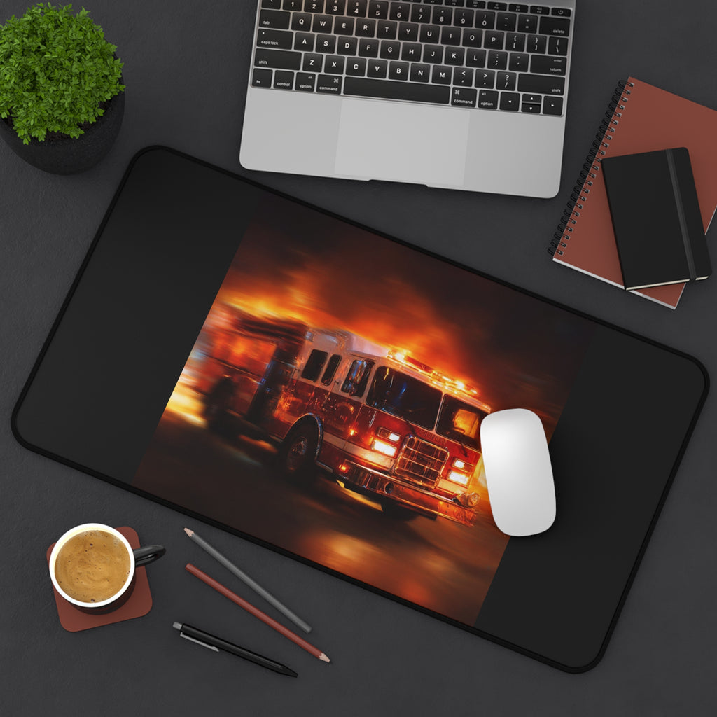 Firefighter Fire Engine Desk Mat — Emergency Truck Gaming Mouse Pad