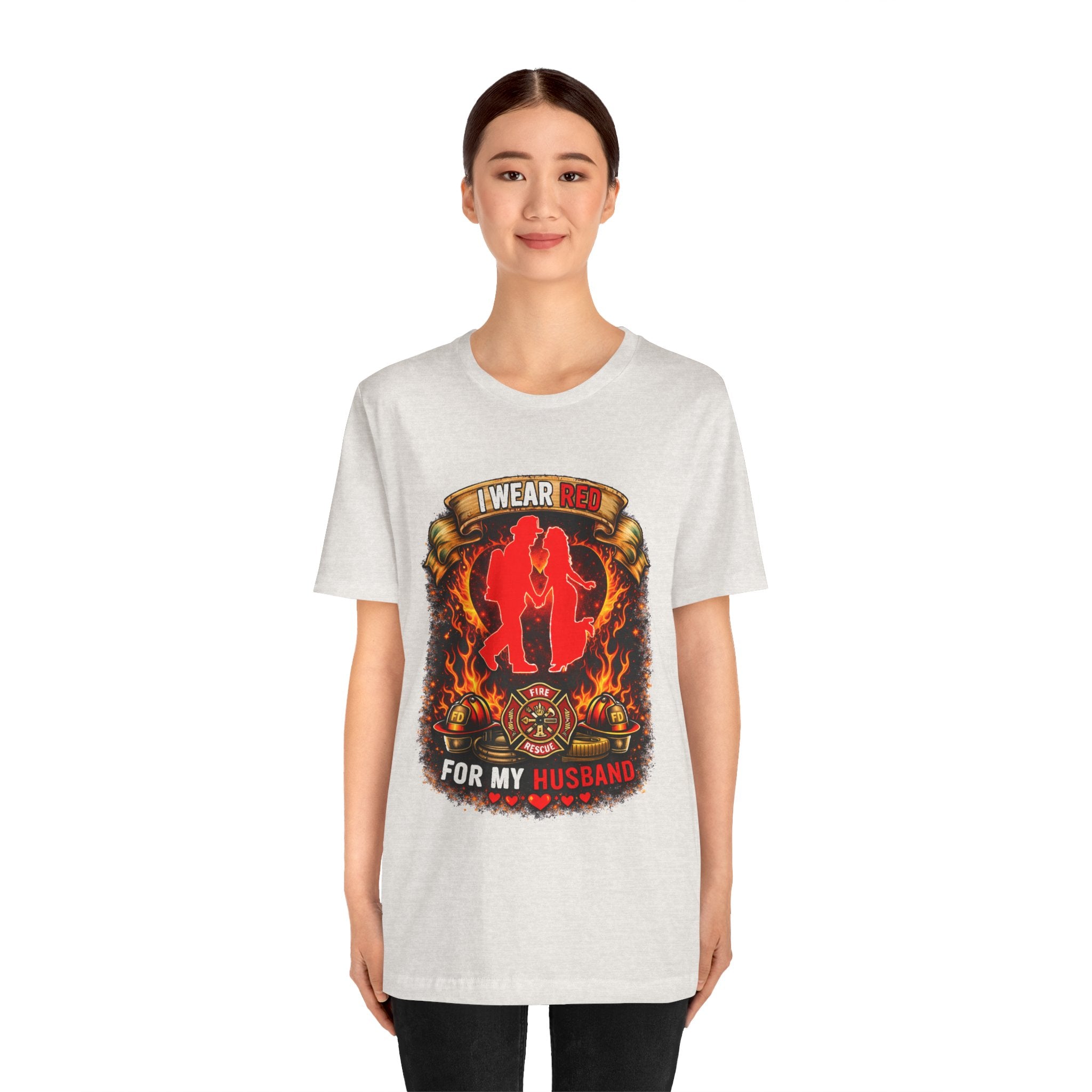 T-Shirt - I Wear Red For My Husband Firefighter Tribute Graphic Tee