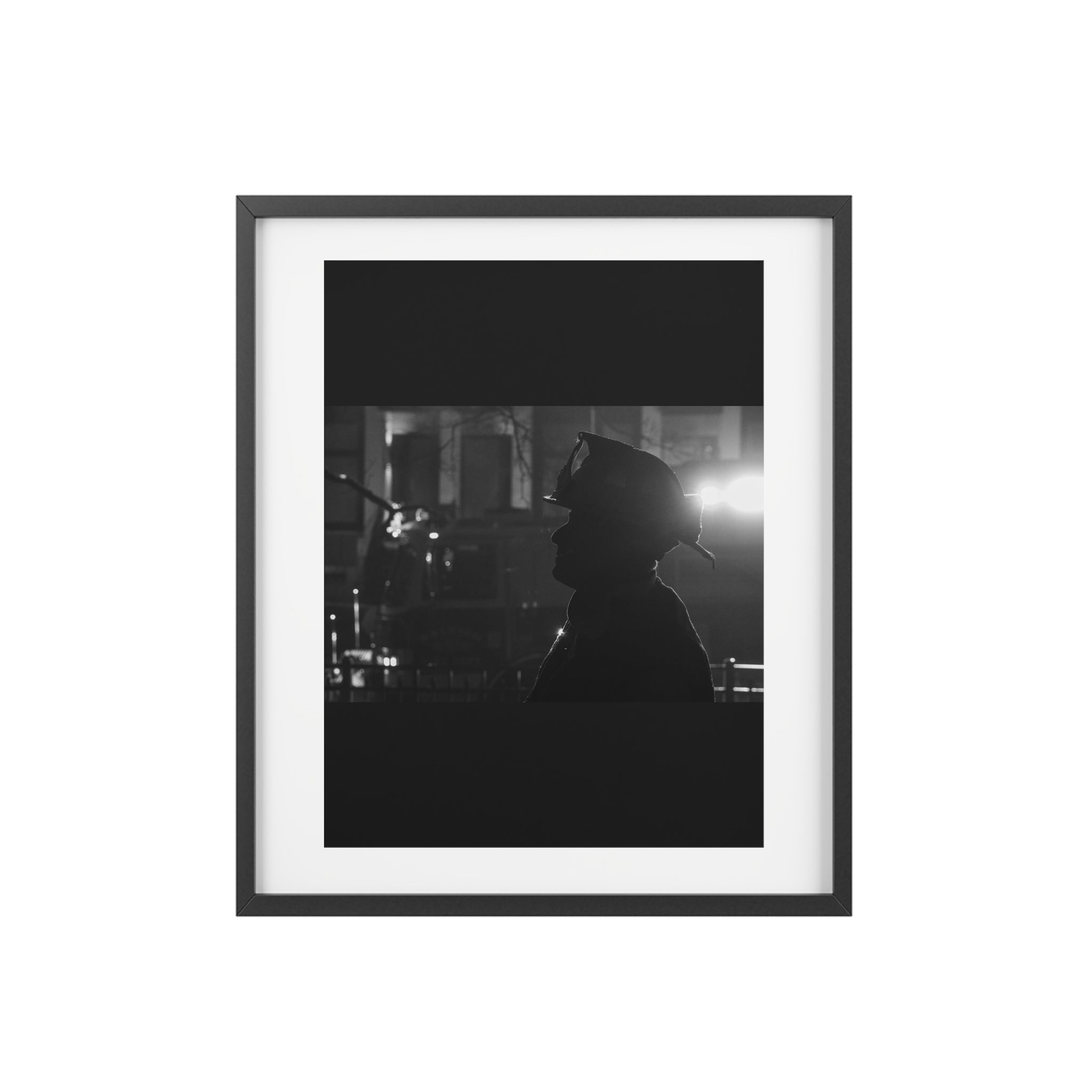 Framed Poster — Silhouette Firefighter Photo (Matte)