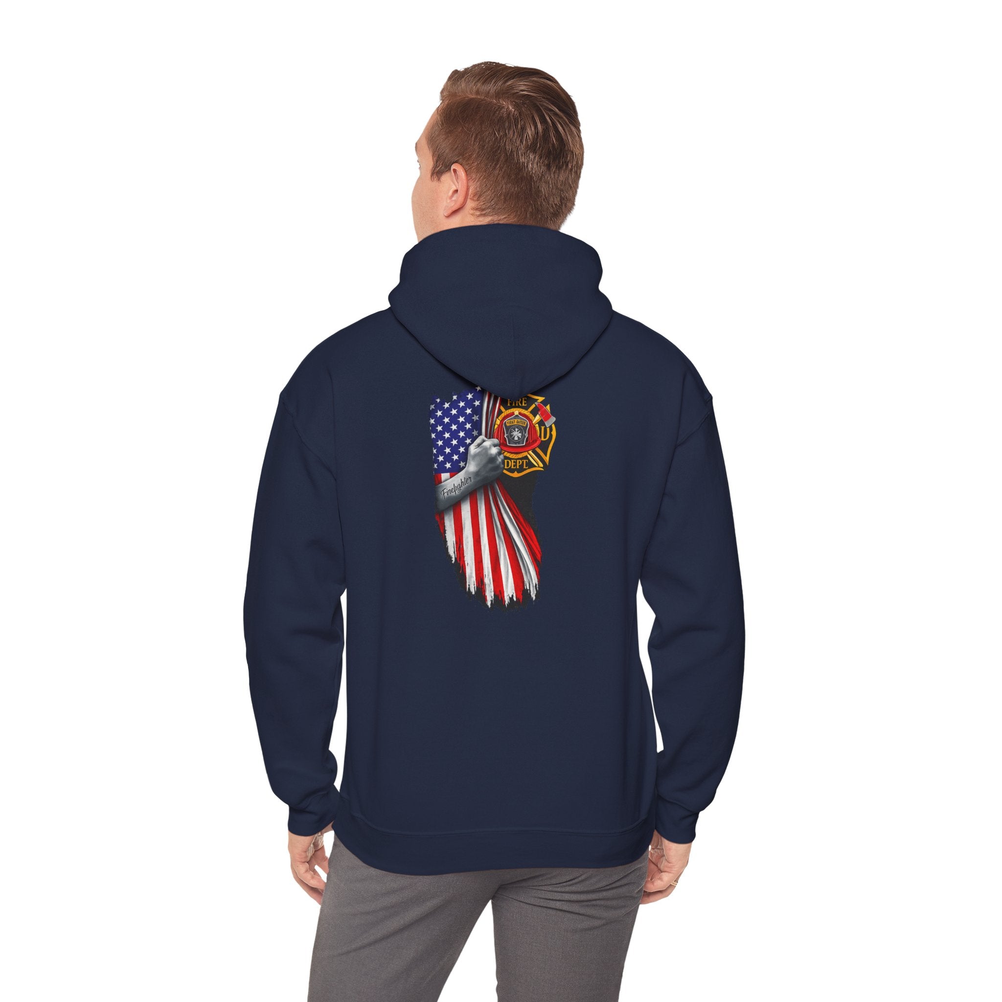 Patriotic Eagle Hoodie with American Flag and Firefighter Badge - 4th of July Memorial Pullover