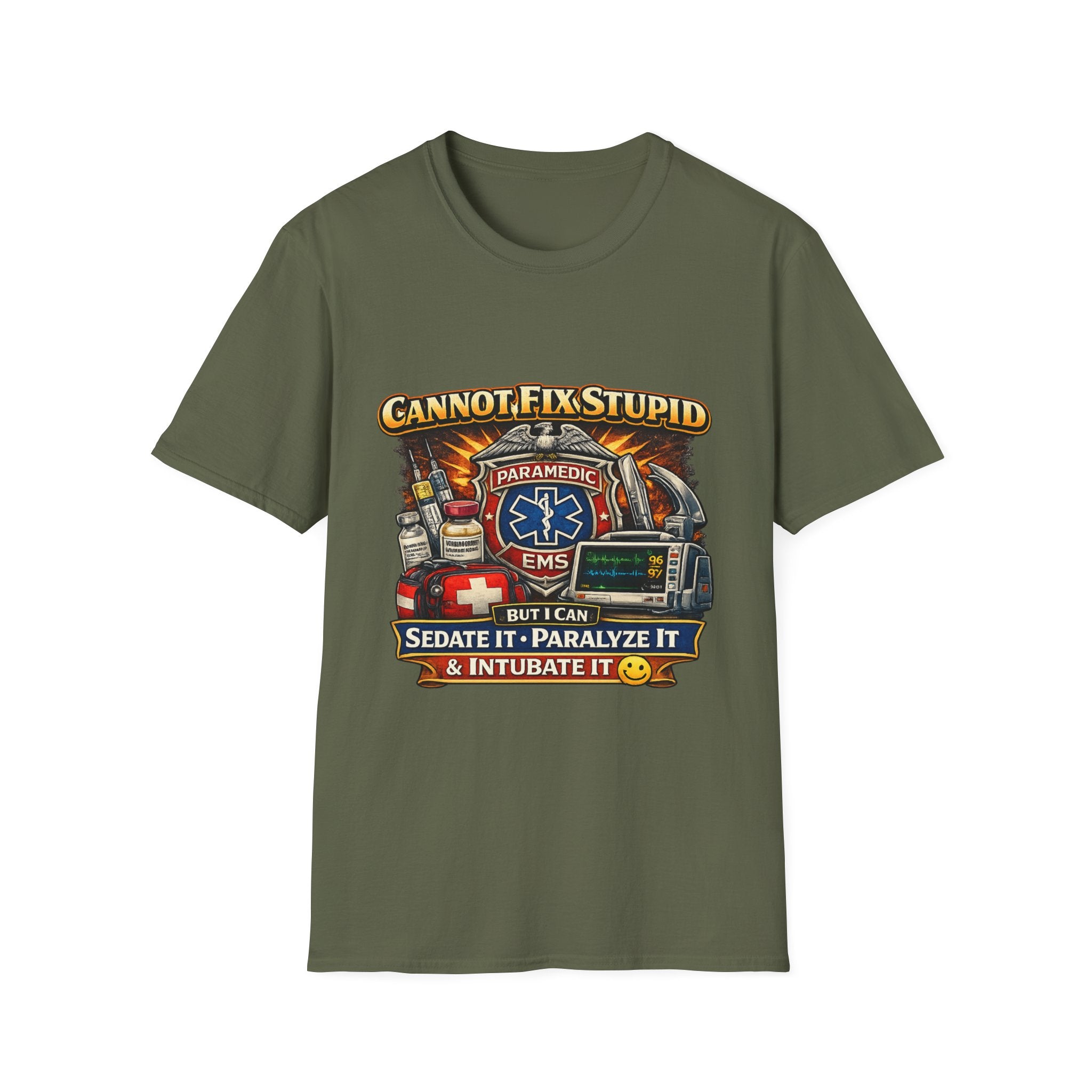 Paramedic EMS Tee — "Cannot Fix Stupid" Funny Paramedic T-Shirt