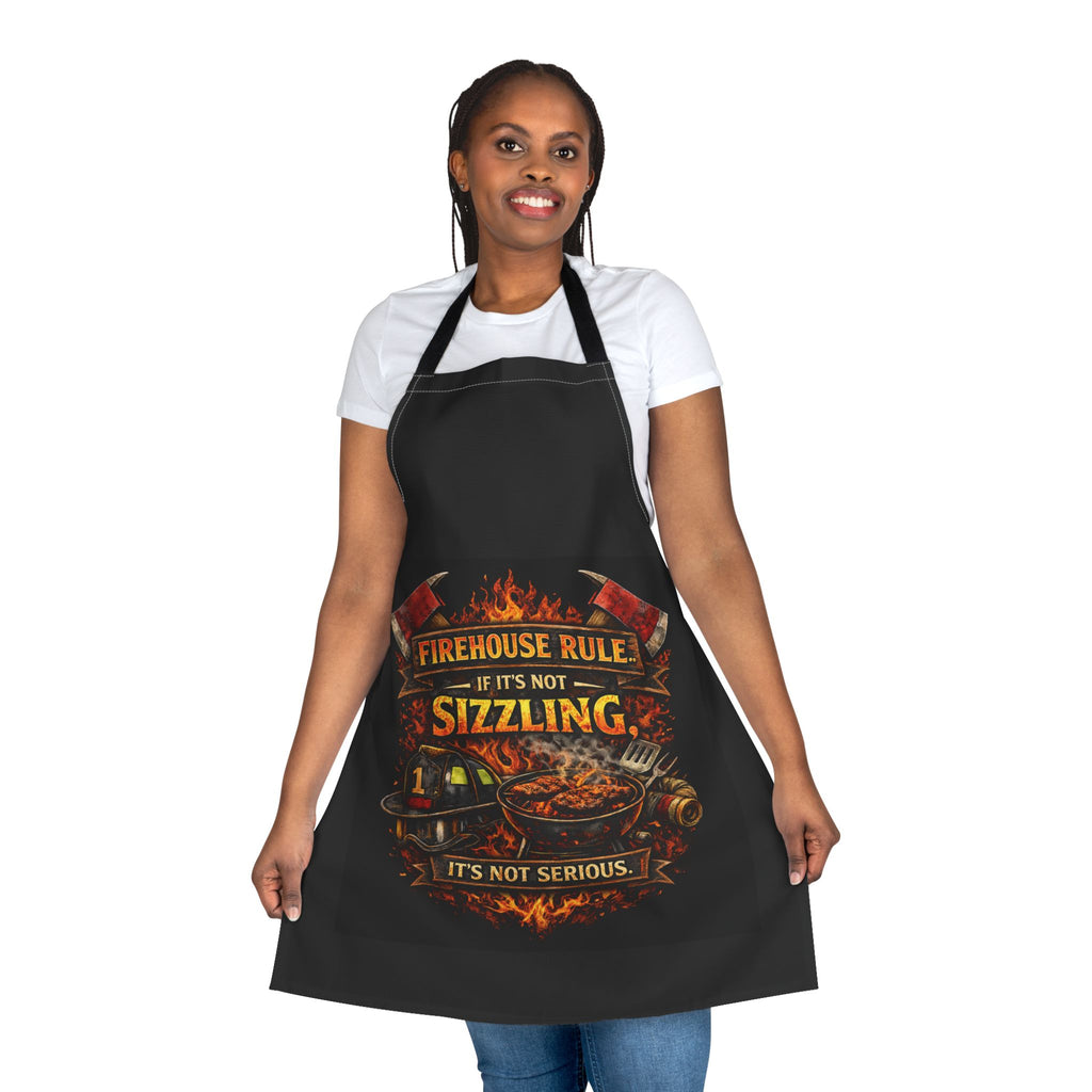 Firehouse Rule Sizzling Apron — Firefighter Grill BBQ Chef Gift
