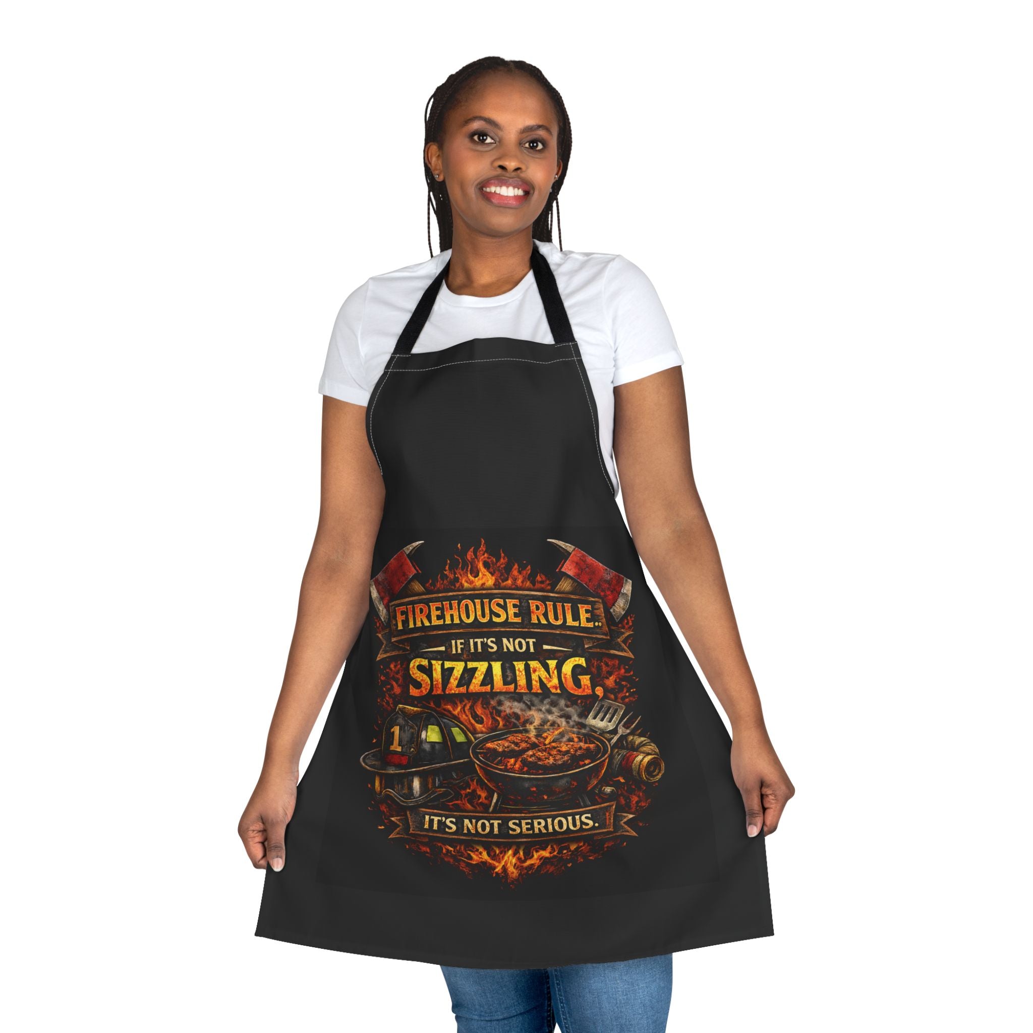 Firehouse Rule Sizzling Apron — Firefighter Grill BBQ Chef Gift