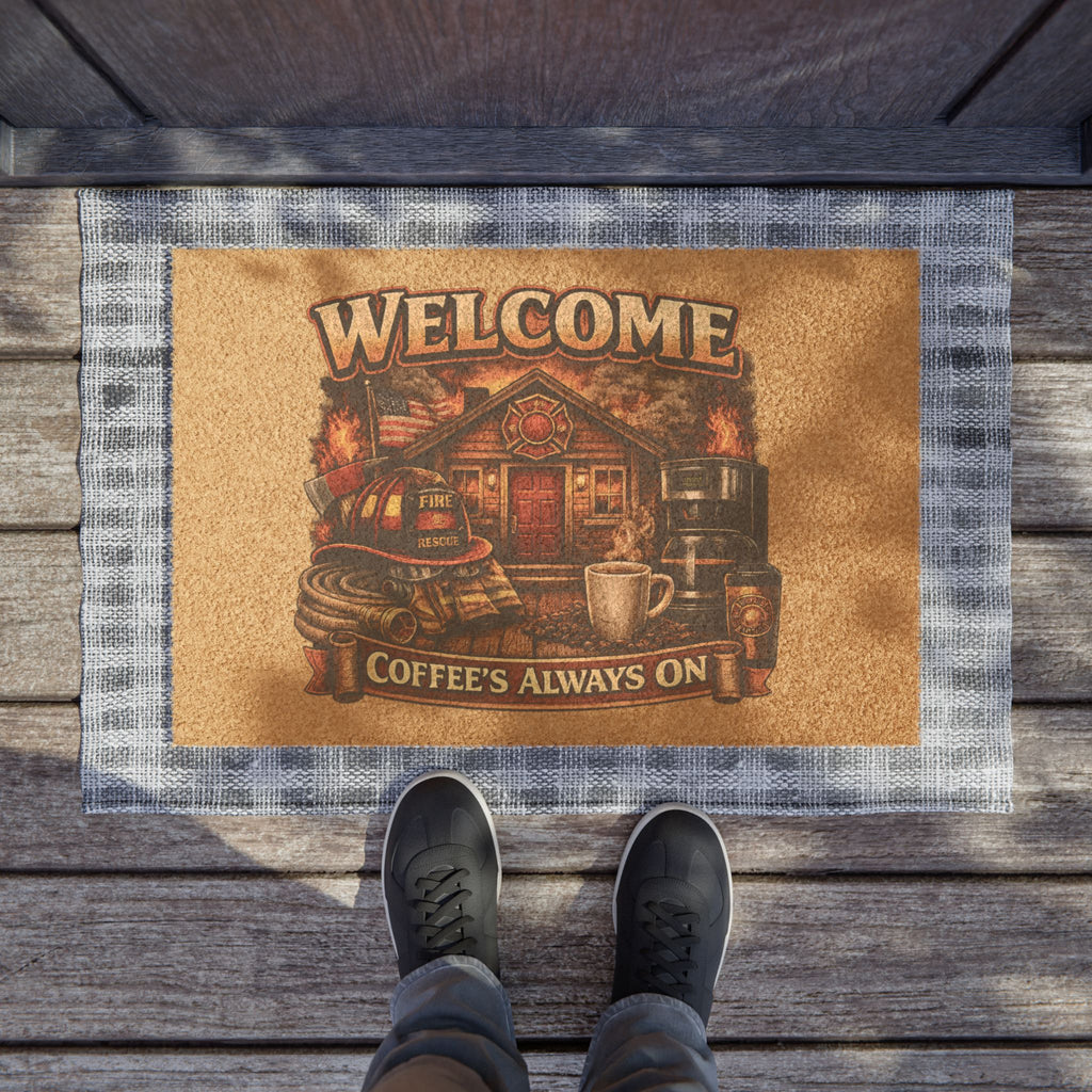 Firefighter Coffee Doormat — Welcome Mug for Firefighter Home