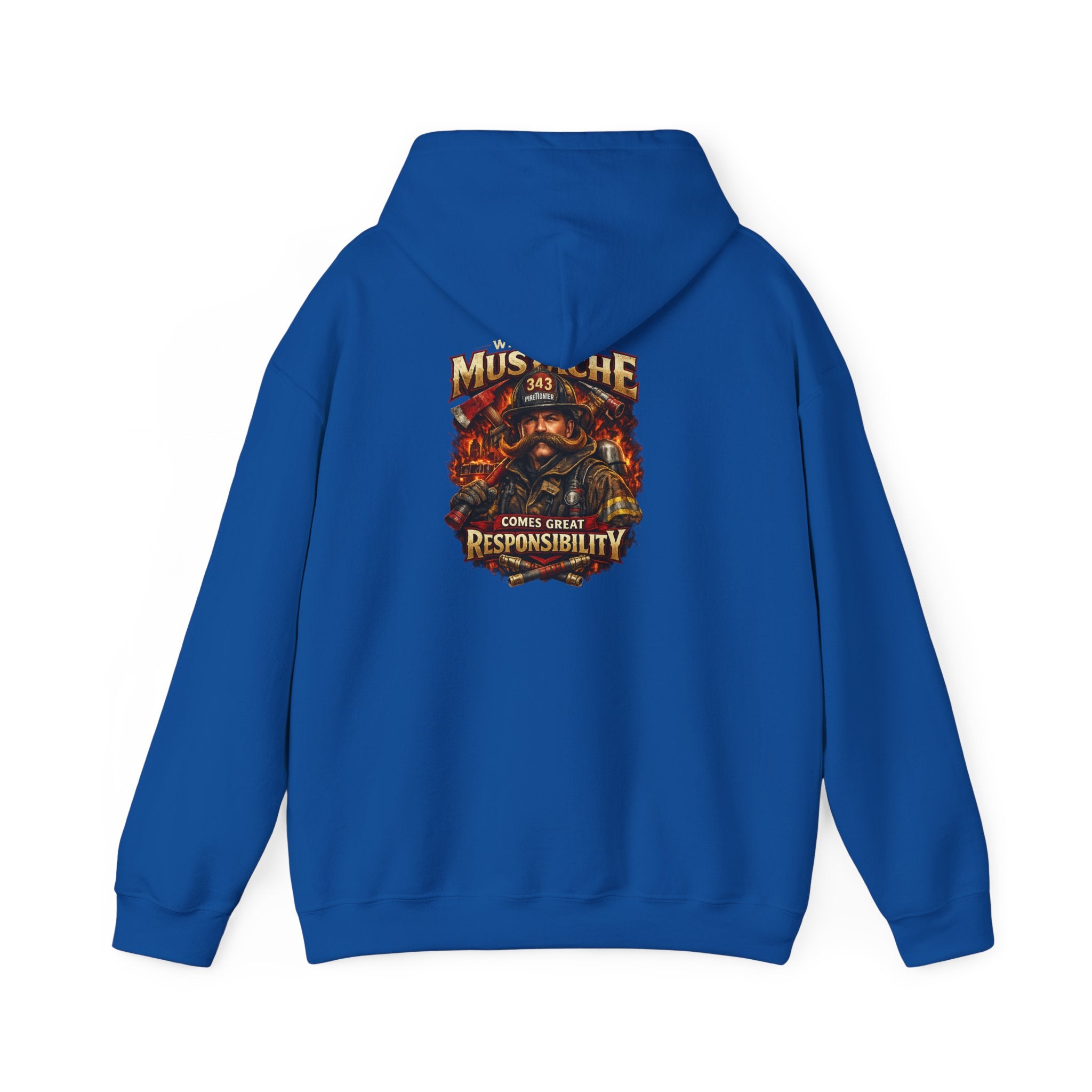 Hoodie - 'Mustache and Responsibility' Vintage Biker Fire Graphic Hooded Sweatshirt