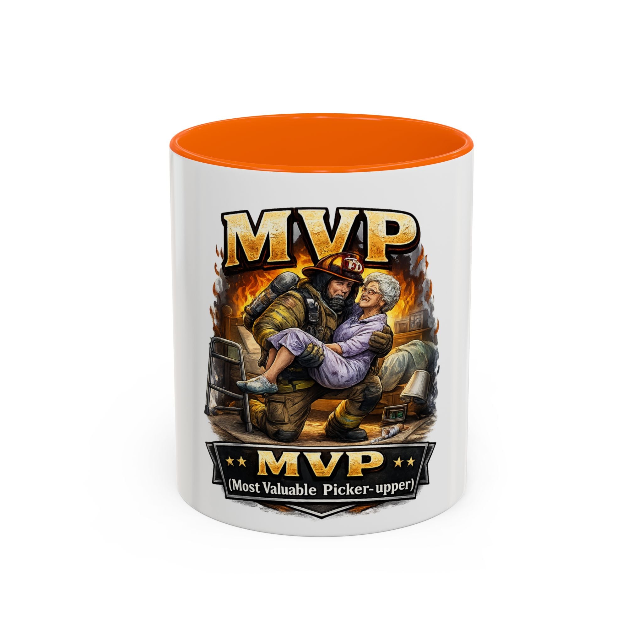 MVP Coffee Mug — "Most Valuable Picker-Upper" Firefighter Rescue Design (11/15 oz)