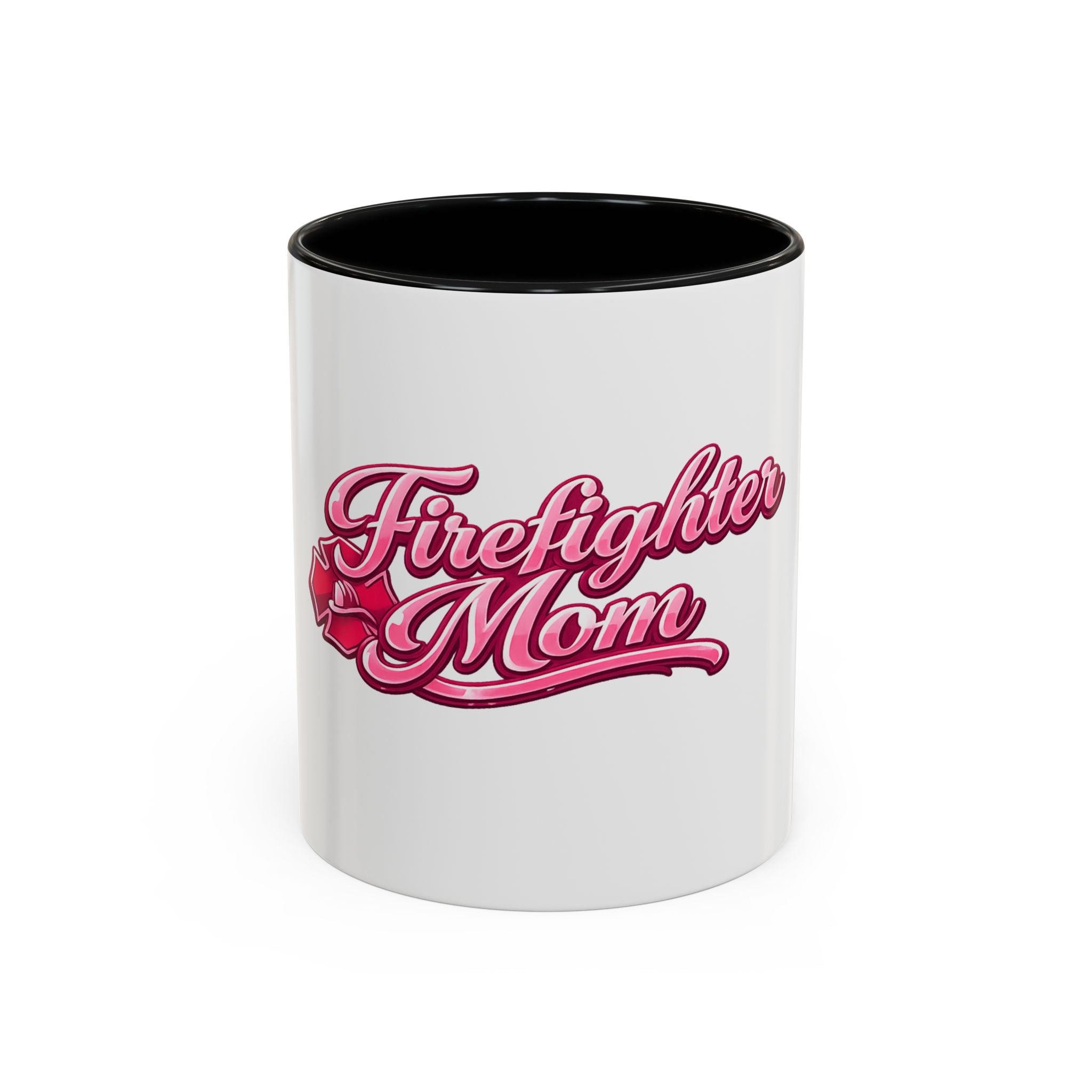 Firefighter Mom Accent Coffee Mug — Pink Script Tribute (11/15 oz)