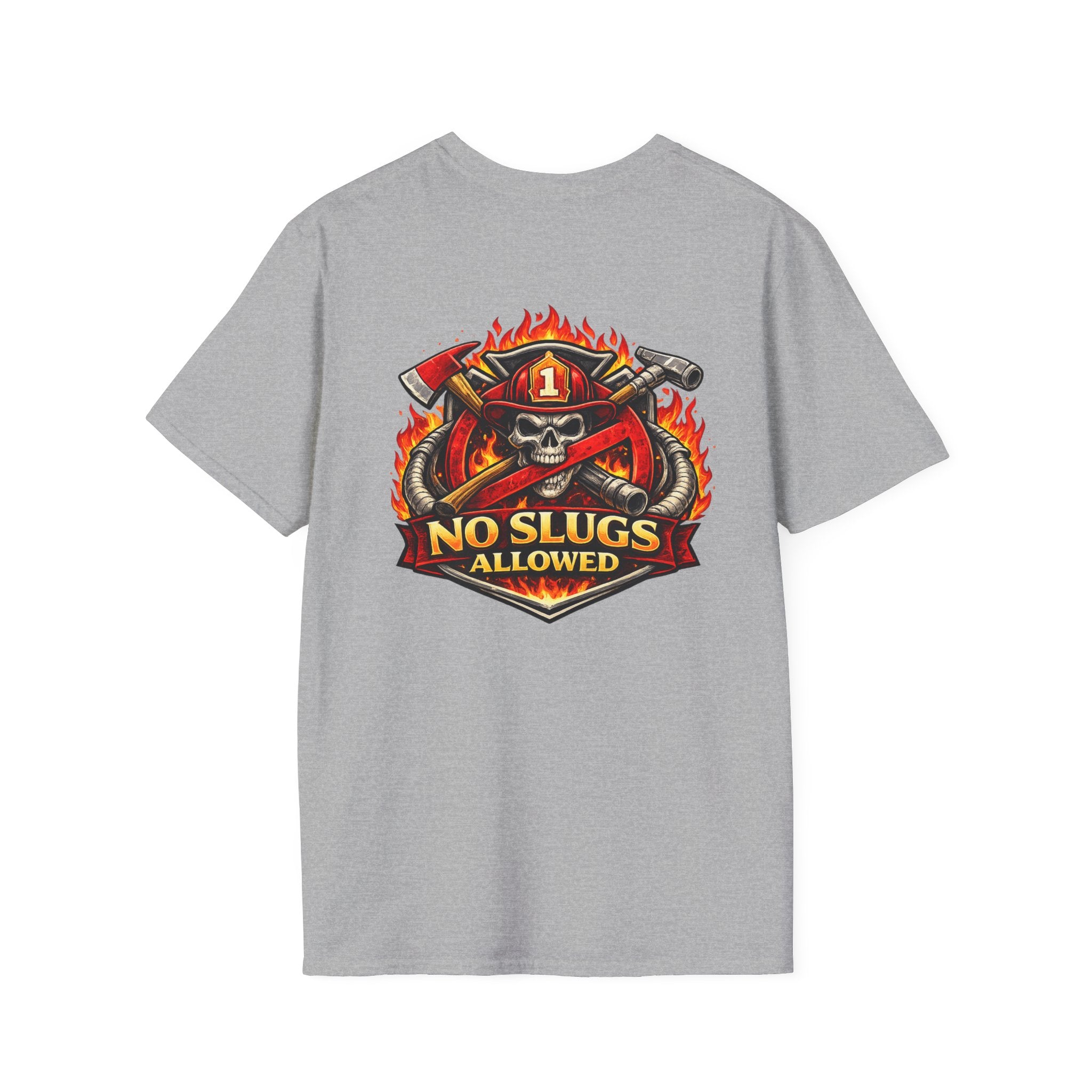 Firefighter Skull T-Shirt — "No Slugs Allowed" Graphic Tee