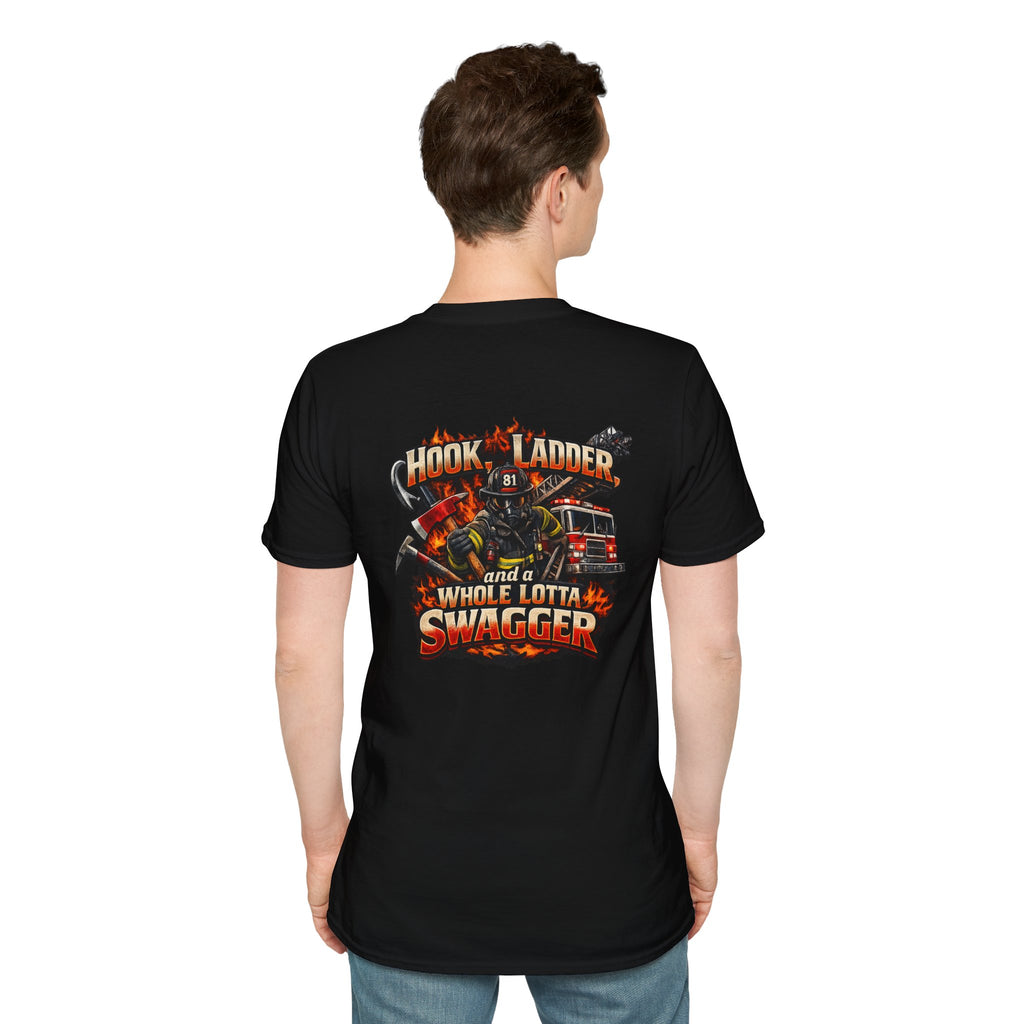 Firefighter T-Shirt — "Hook, Ladder and a Whole Lotta Swagger" Graphic Tee