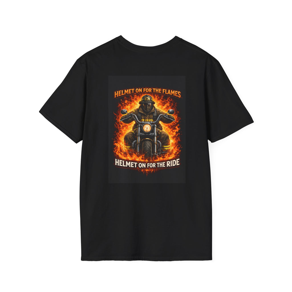 "Helmet On For The Flames" Firefighter Motorcyle T-Shirt