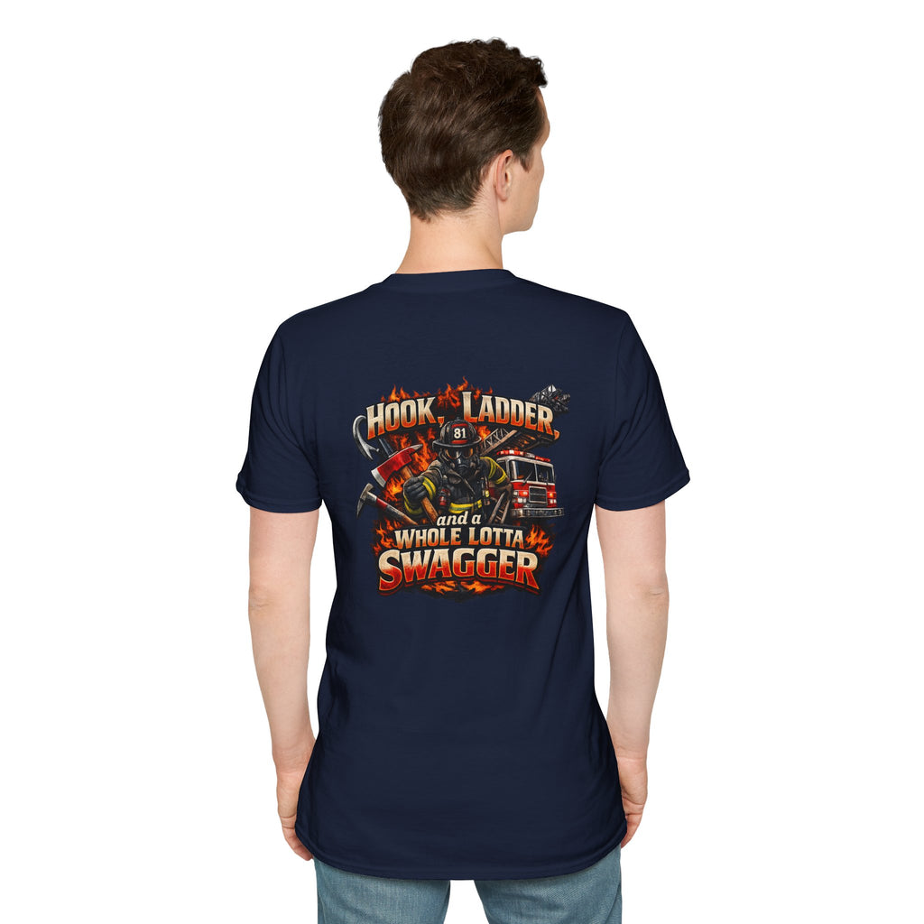 Firefighter T-Shirt — "Hook, Ladder and a Whole Lotta Swagger" Graphic Tee