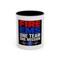 Fire EMS One Team One Mission Accent Coffee Mug — Emergency Medical Services Coffee Cup