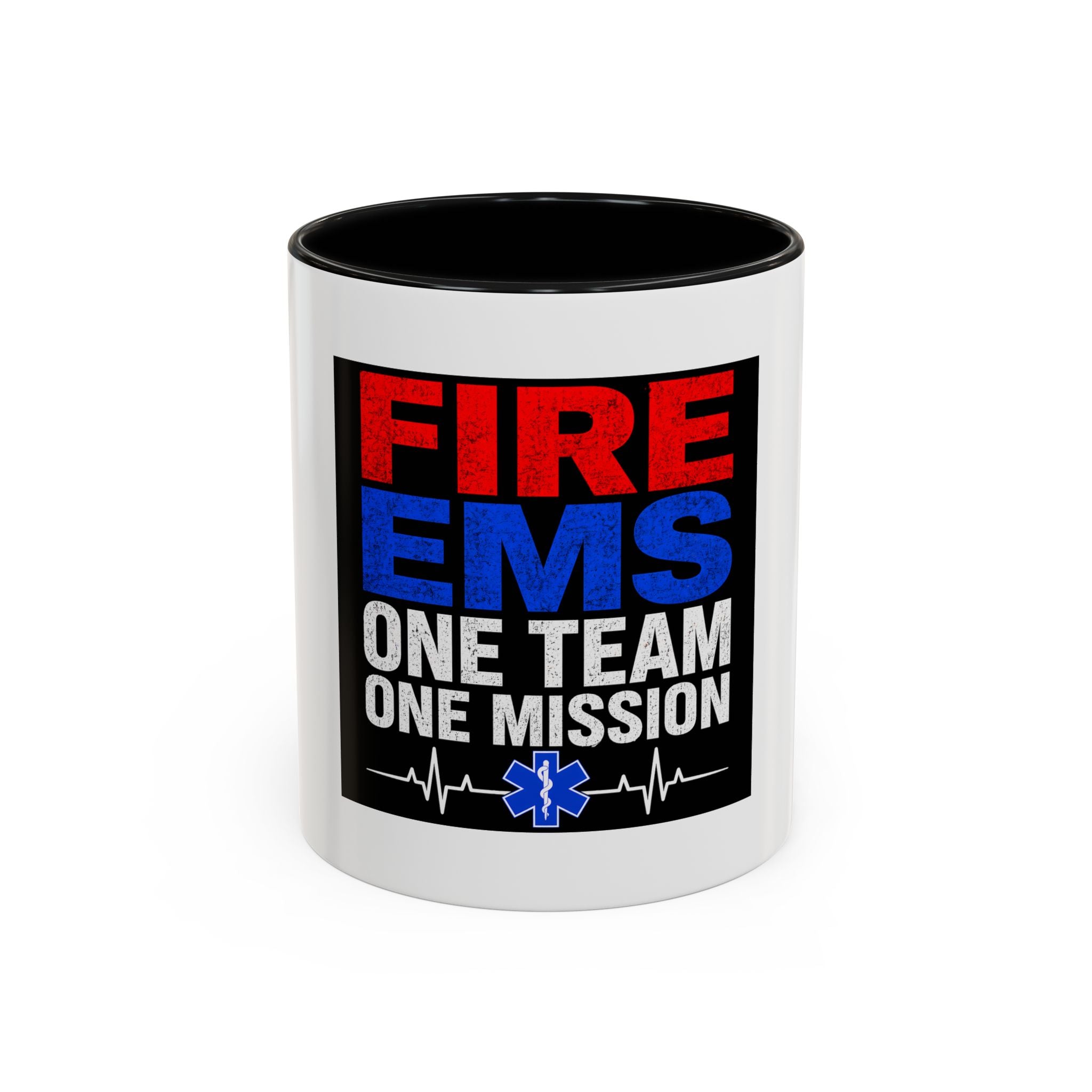 Fire EMS One Team One Mission Accent Coffee Mug — Emergency Medical Services Coffee Cup