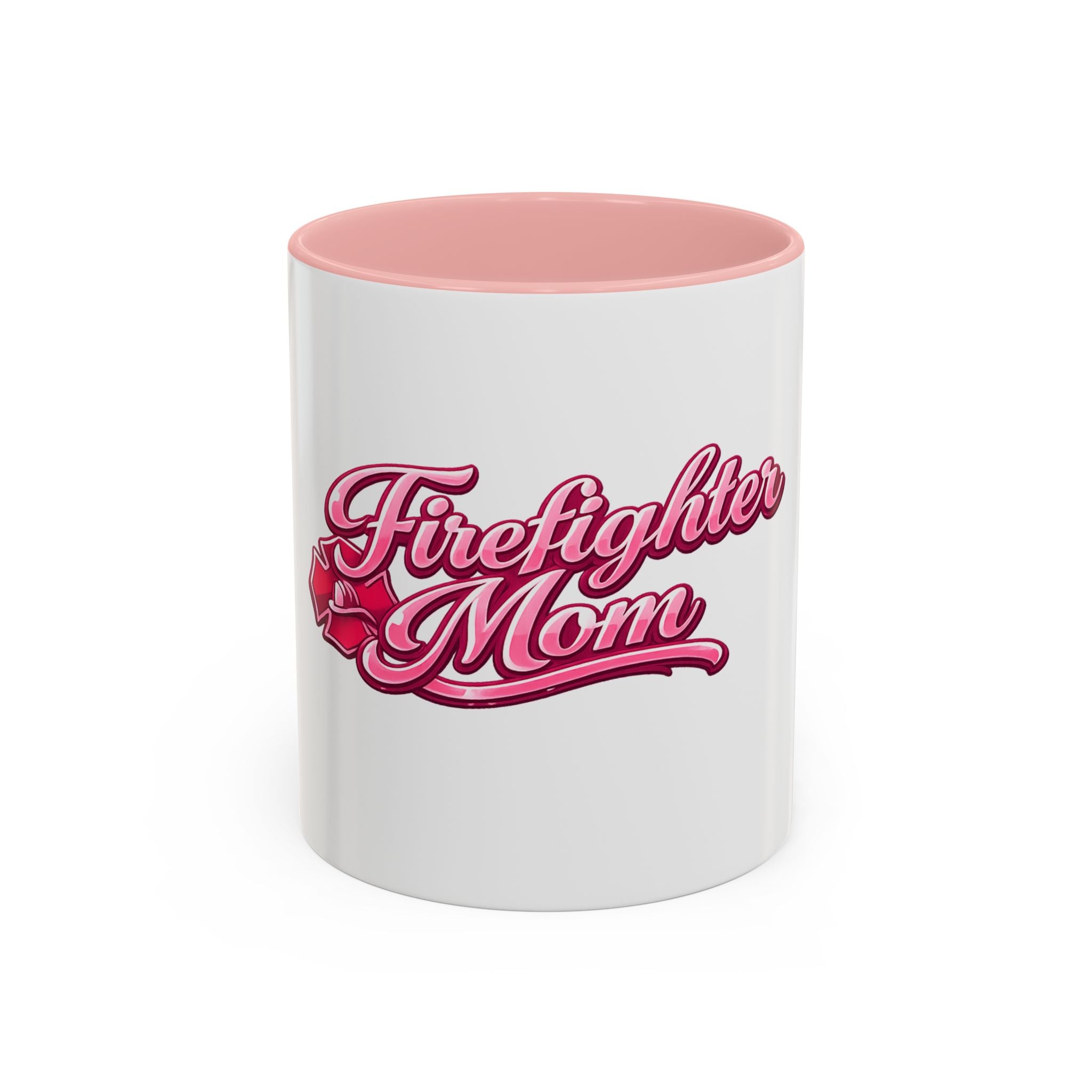 Firefighter Mom Accent Coffee Mug — Pink Script Tribute (11/15 oz)