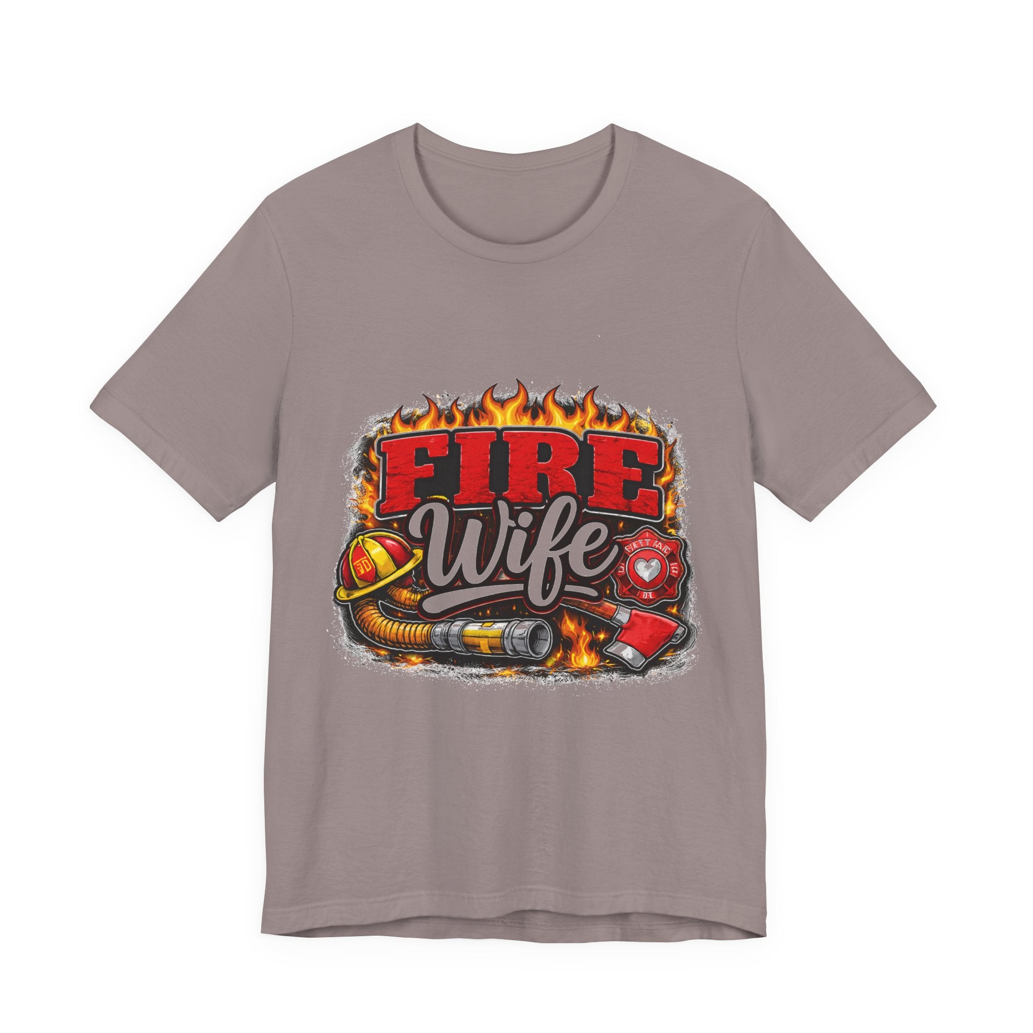 Fire Wife T-Shirt – Firefighter Spouse Tee with Helmet, Hose & Flames