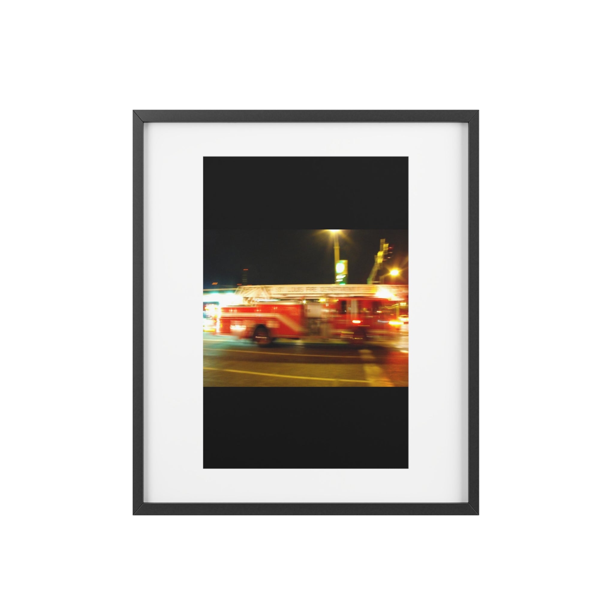 Fire Truck Motion Blur Framed Poster — Matte Photo Print for Home or Office