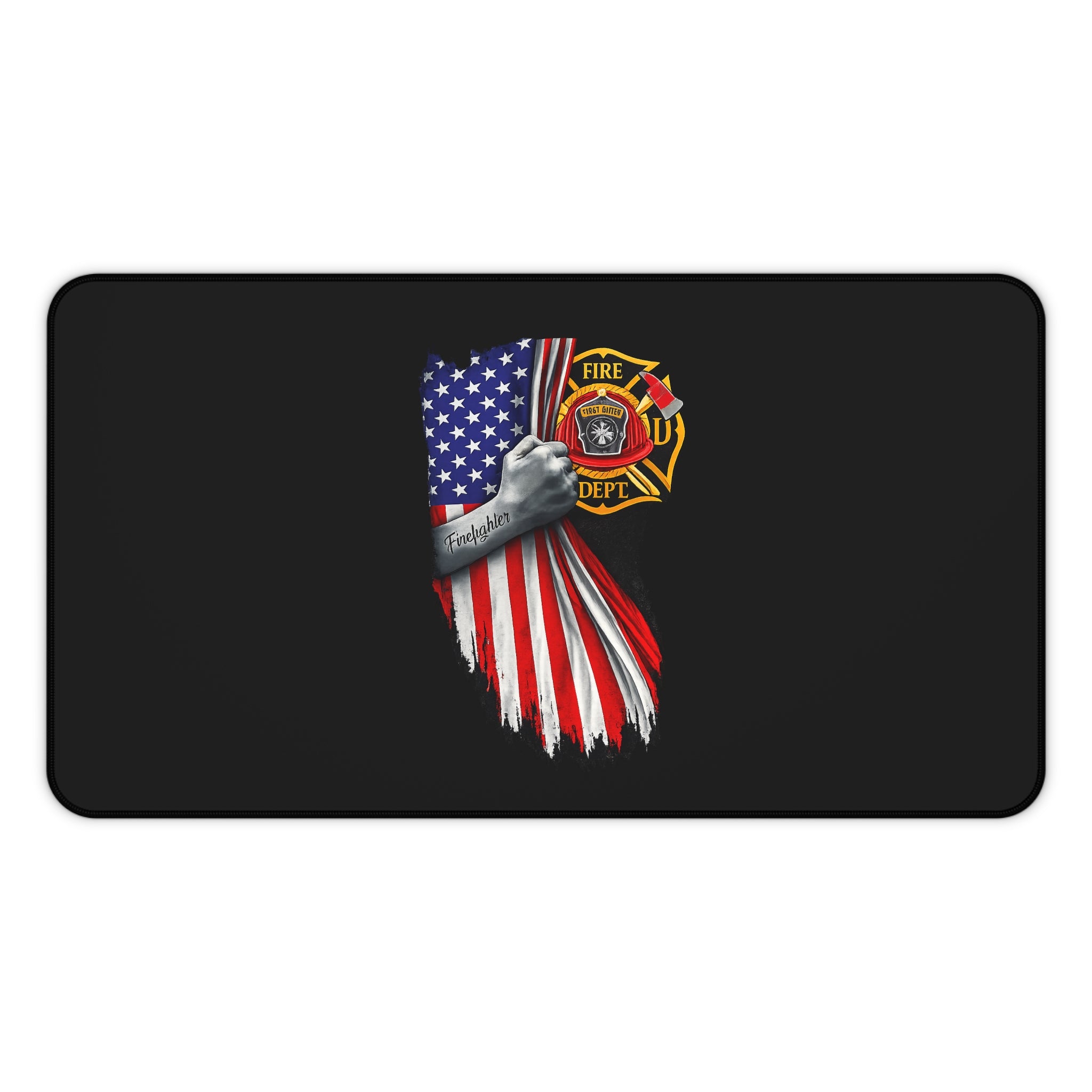 Firefighter American Flag Desk Mat — Thin Blue Line Tribute Mouse Pad