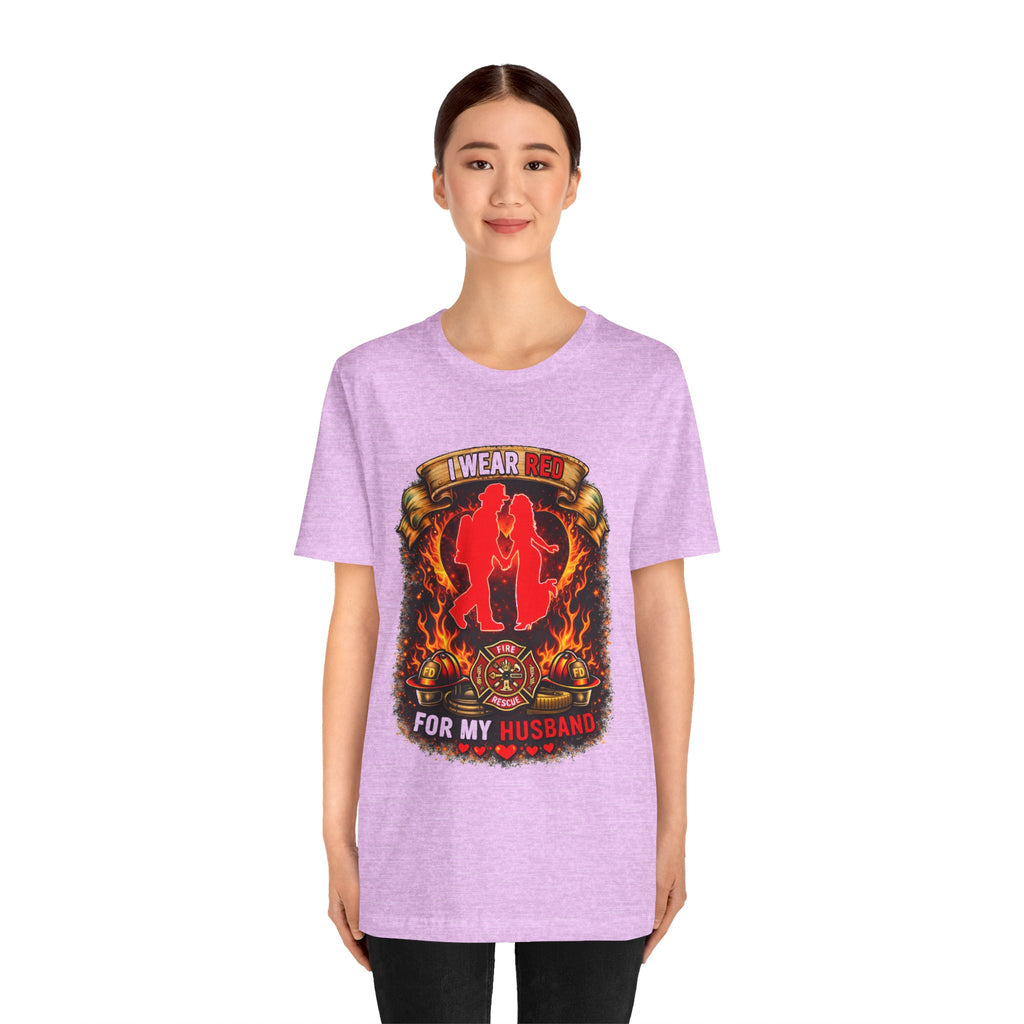 T-Shirt - I Wear Red For My Husband Firefighter Tribute Graphic Tee