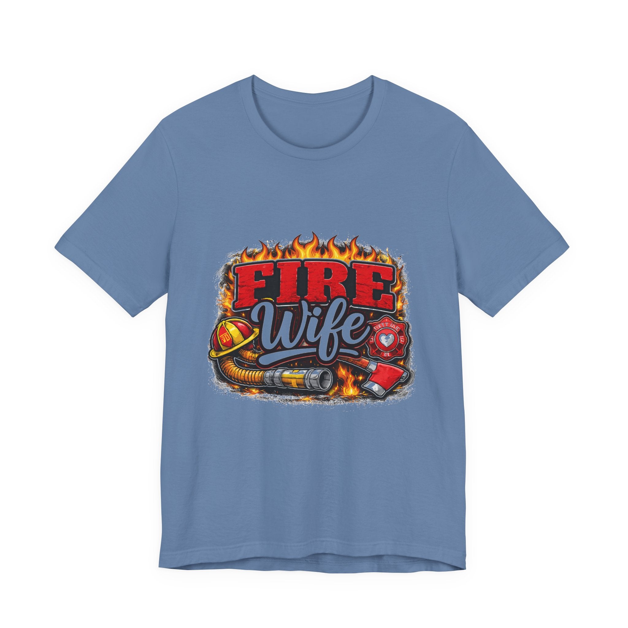 Fire Wife T-Shirt — Firefighter Spouse Tee with Helmet & Hose Design