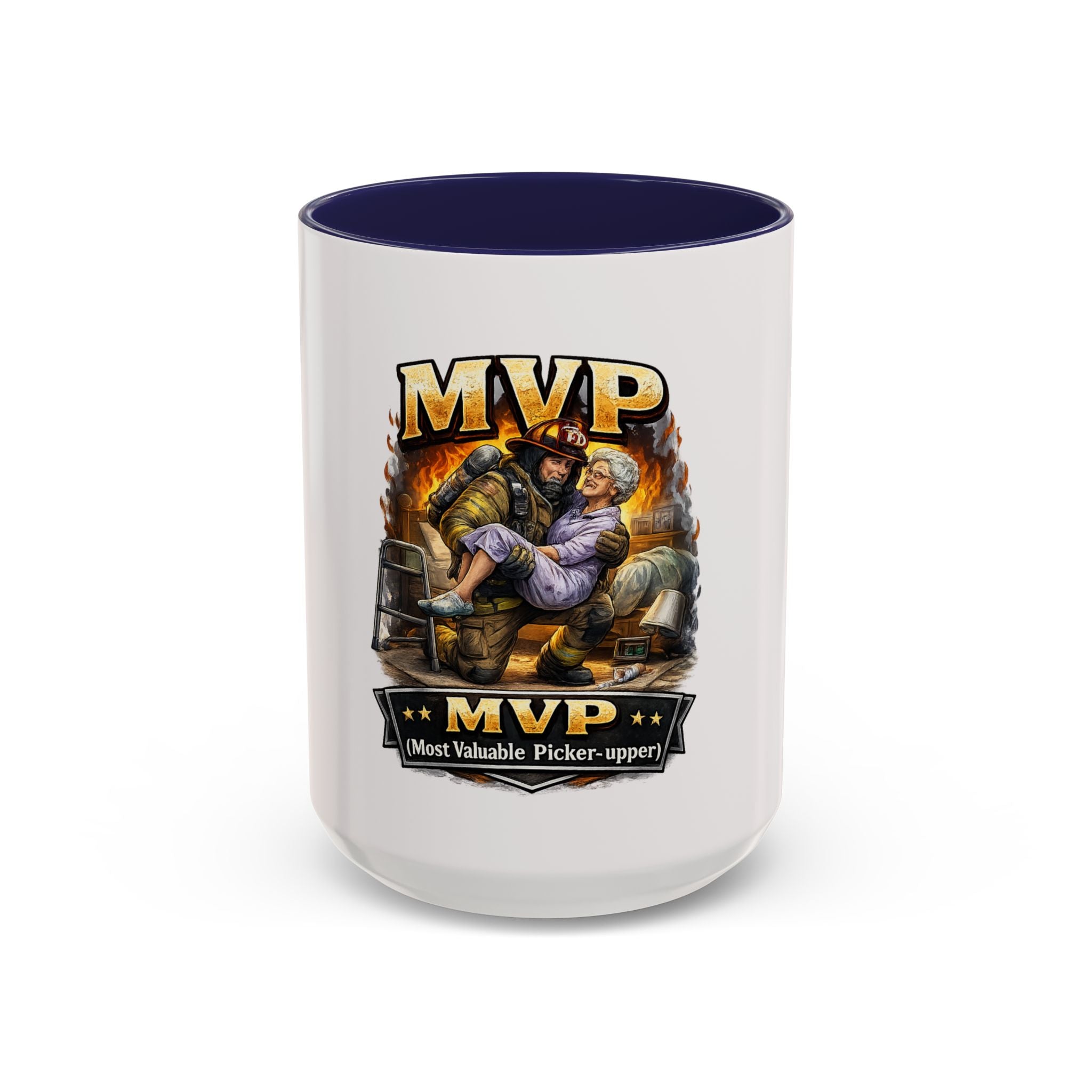 Firefighter Coffee Cup "MVP Most Valuable Picker-upper" Accent Coffee Mug (11, 15oz)