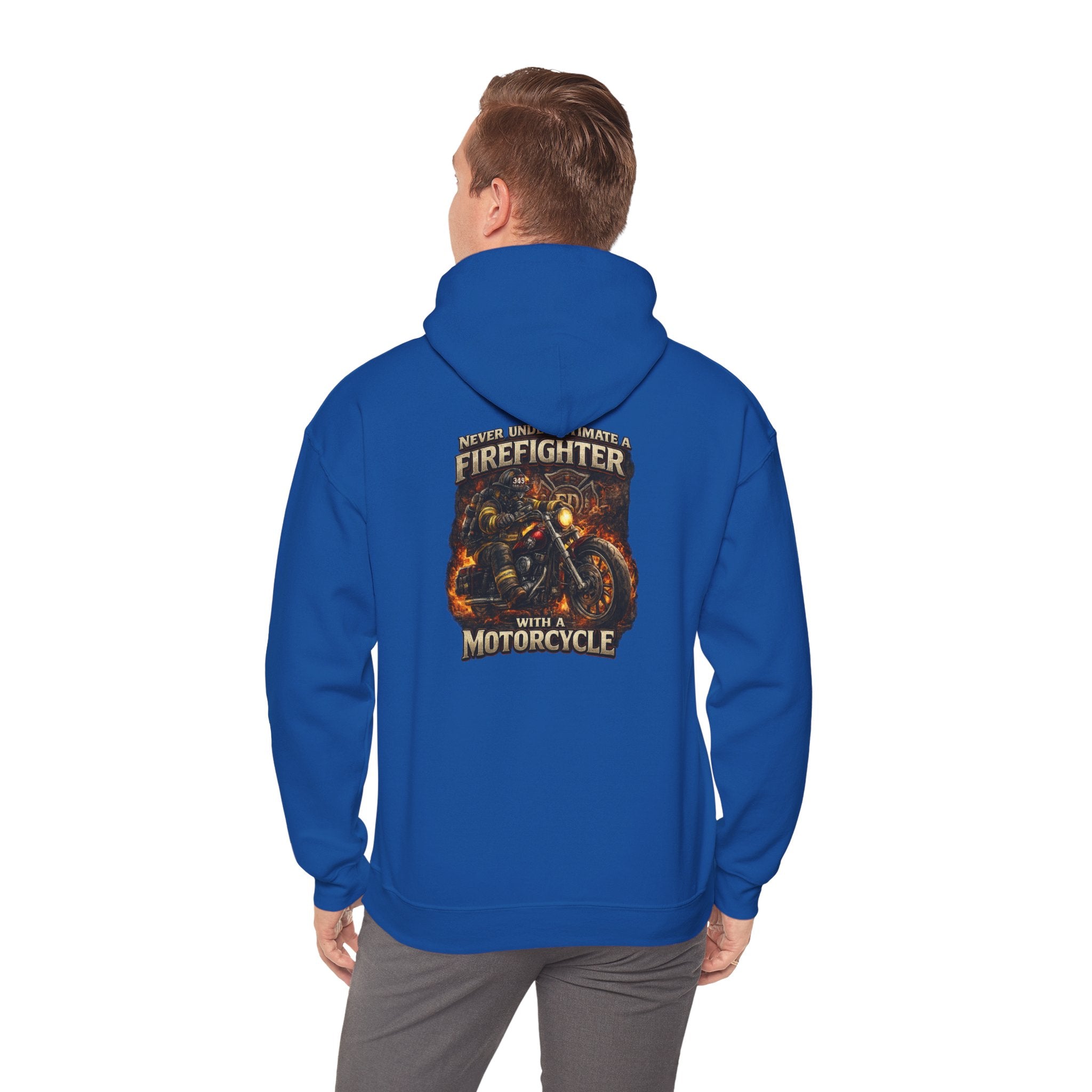 Firefighter Motorcycle Hoodie - "Never Underestimate a Firefighter with a Motorcycle" Graphic Pullover