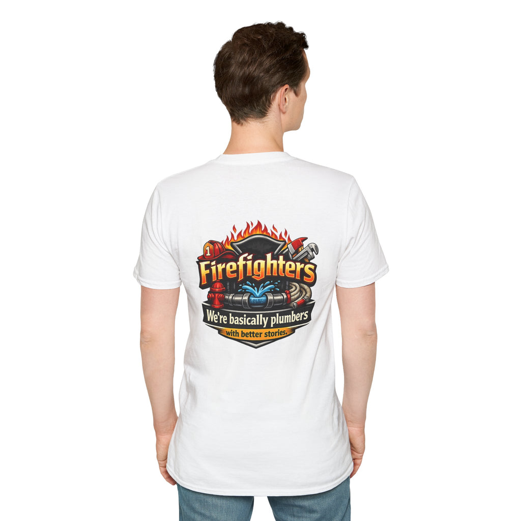 Firefighters Graphic T-Shirt — "We're Basically Plumbers" Firefighter Gift