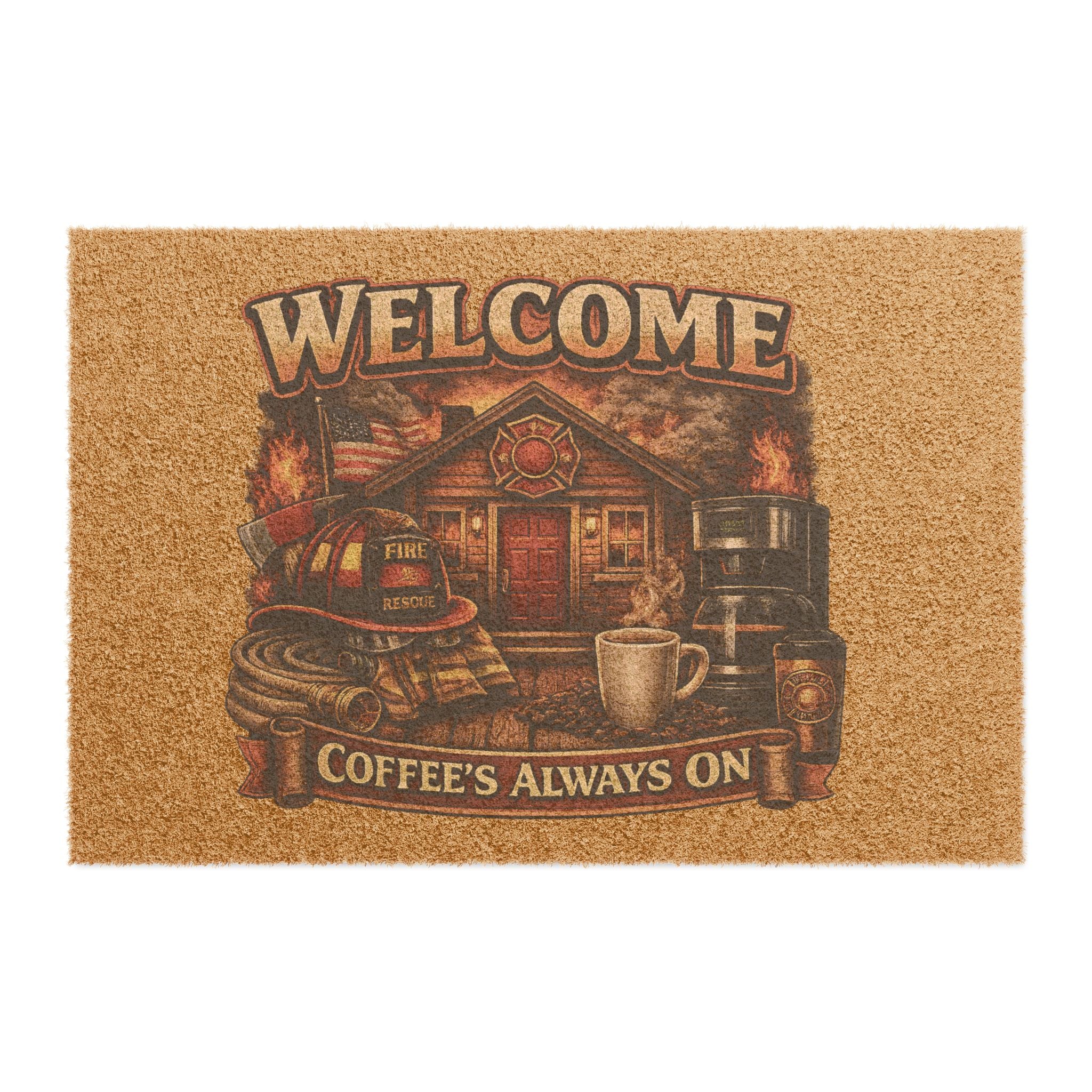 Firefighter Coffee Doormat — Welcome Mug for Firefighter Home