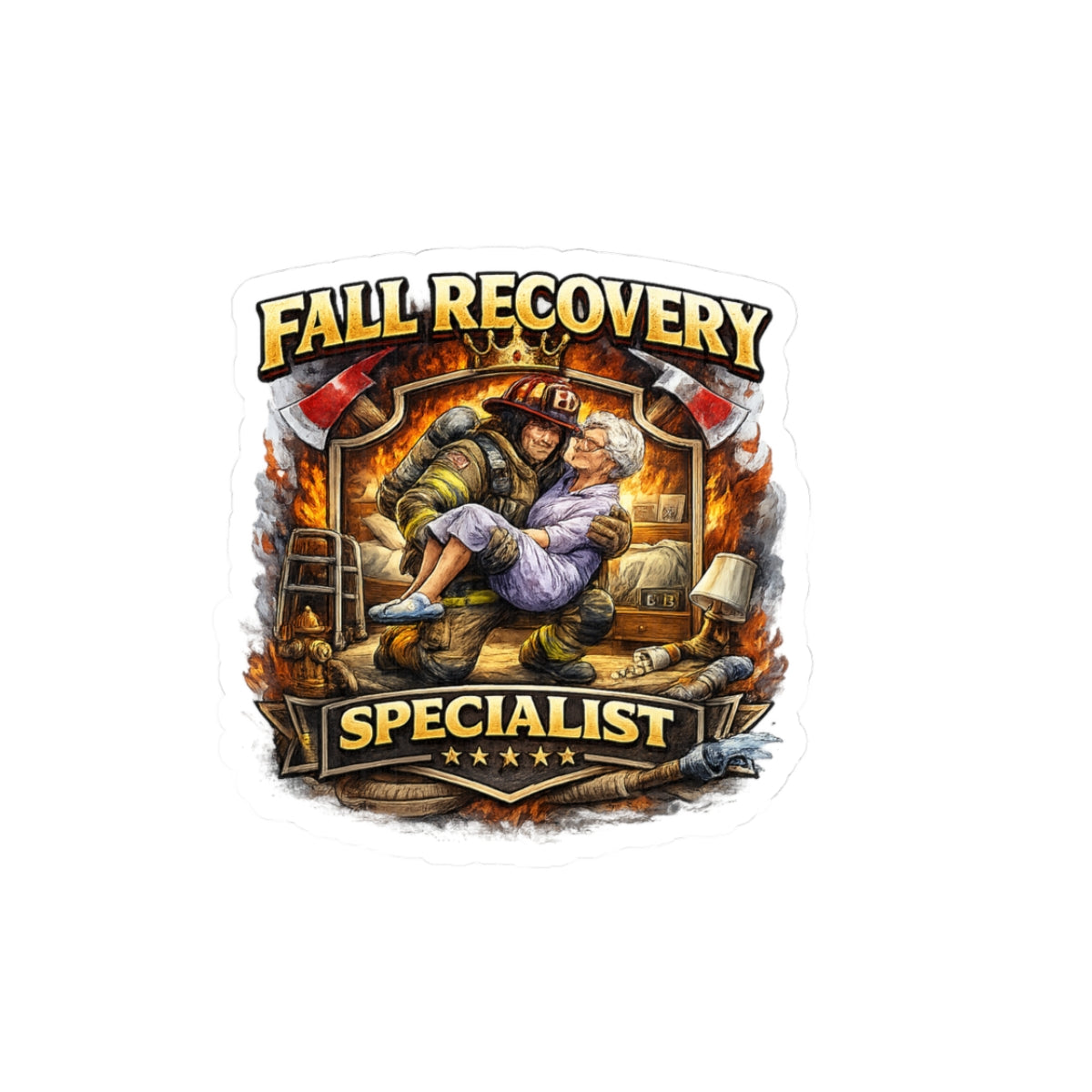 Fall Recovery Specialist Sticker — Firefighter Rescue Kiss-Cut Sticker