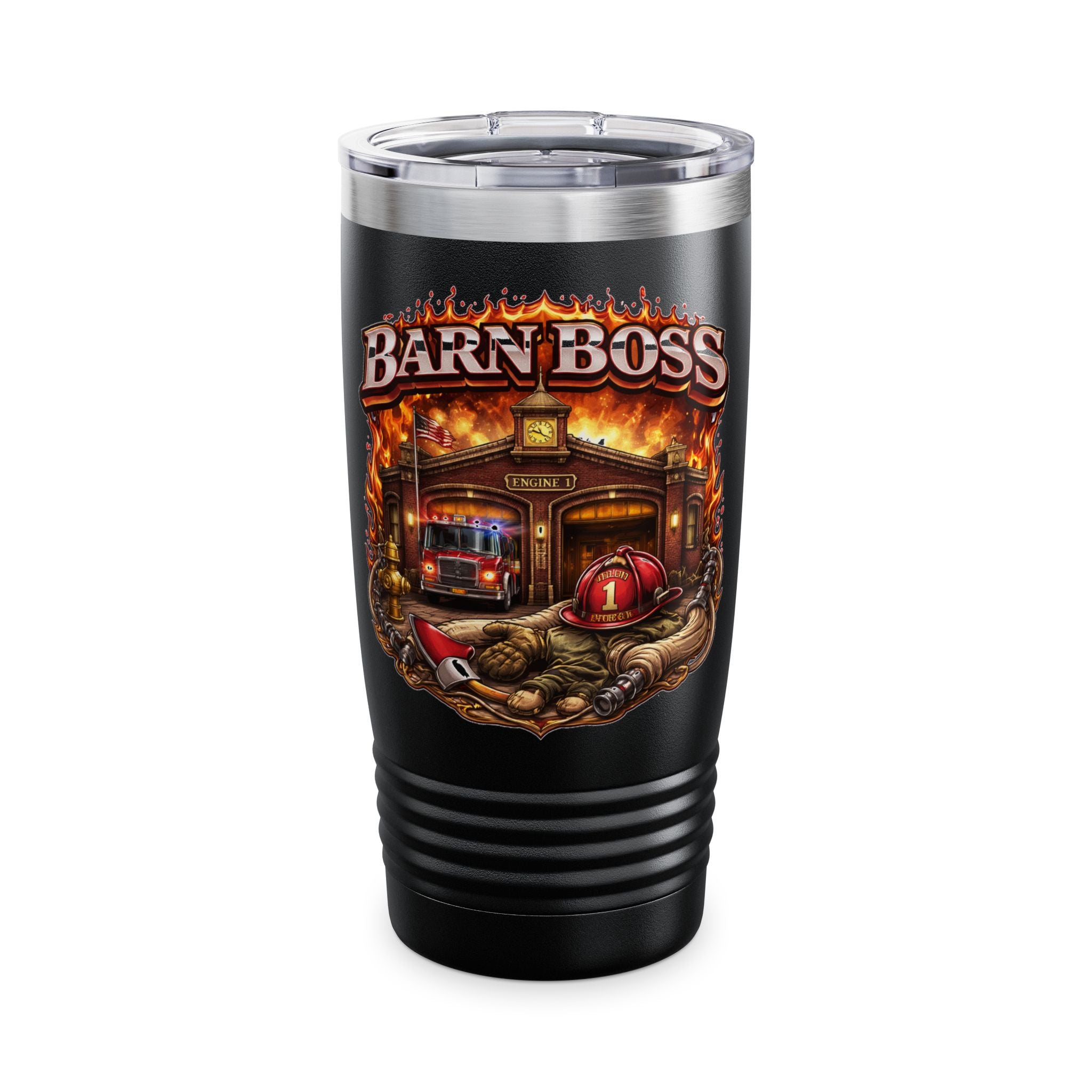 Barn Boss Firefighter 20oz Tumbler – Fire Truck & Helmet Insulated Travel Cup