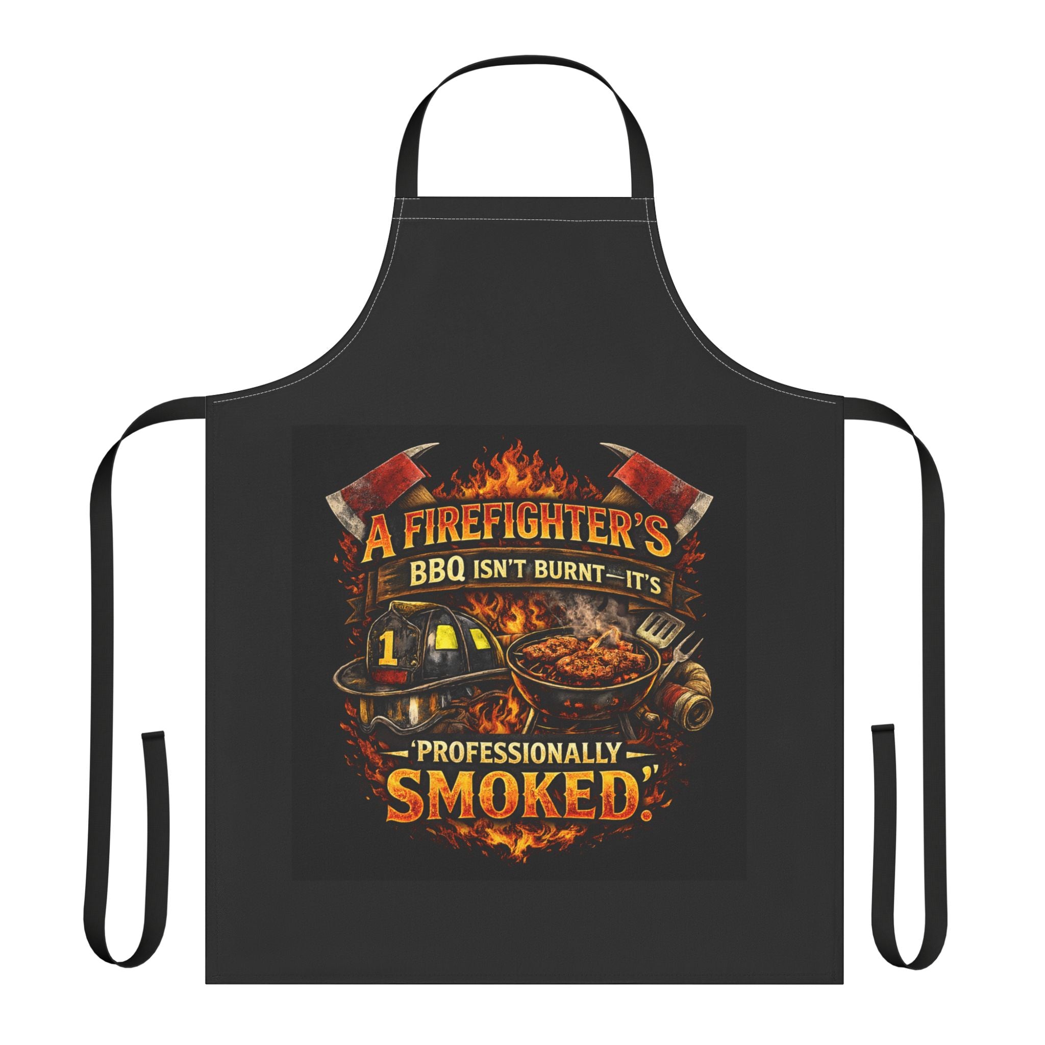 Firefighter BBQ Apron - "A Firefighter's BBQ Isn't Burnt — It's Professionally Smoked"
