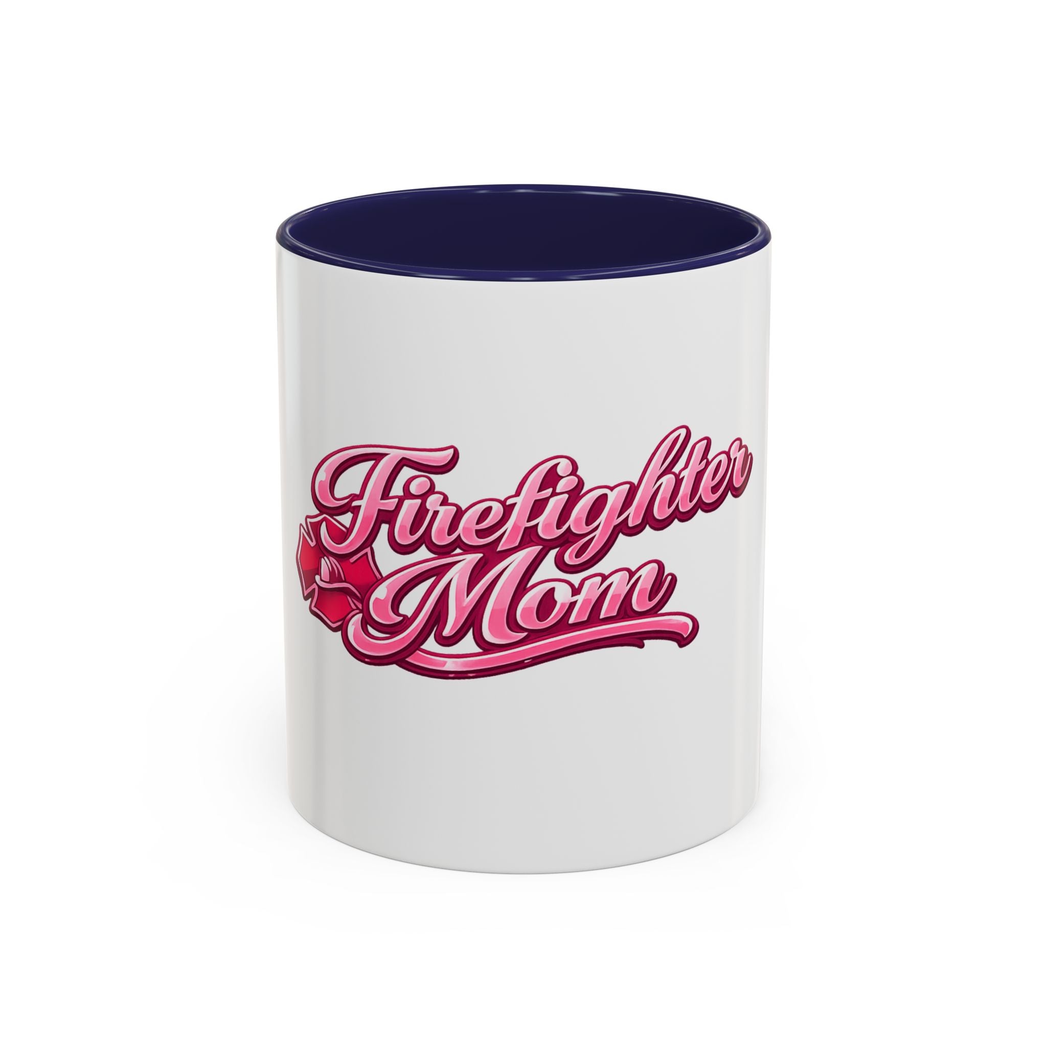 Firefighter Mom Accent Coffee Mug — Pink Script Tribute (11/15 oz)